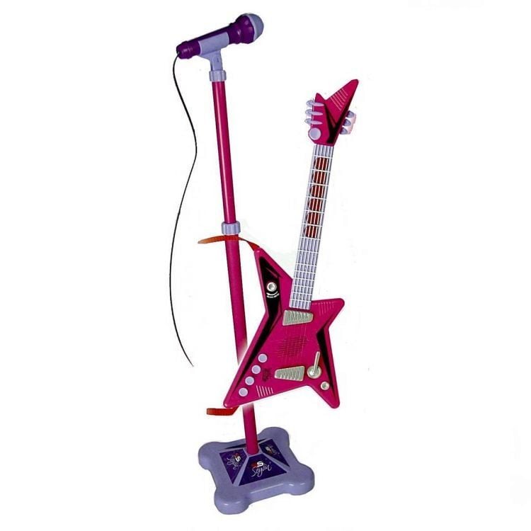 CLZ193 Karaoke Ayaklı Mikrofonlu Pembe Gitar