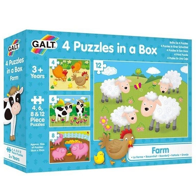 CLZ193 Galt Toys 4 Puzzles in a Box Farm 3 Yaş+