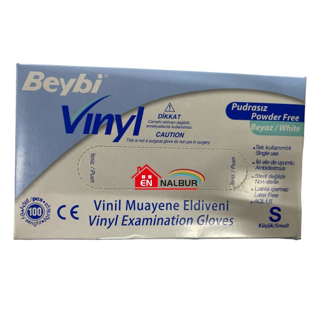 CLZ202 Beybi Vinyl S Vinil Pudrasız Muayene Eldiven 100'lük Kutu