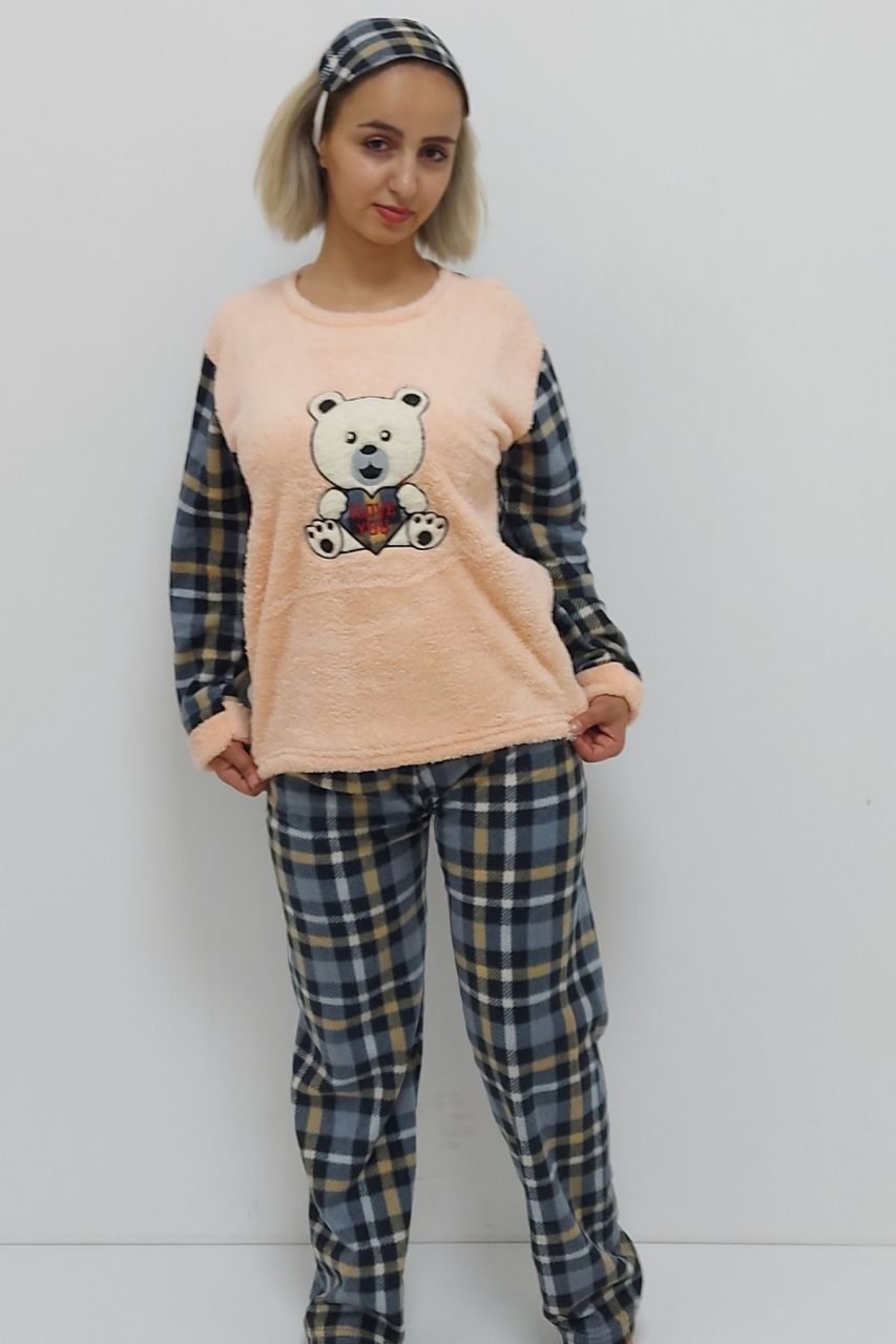 CLZ944 Panda Desenli Pijama Takımı Pudra