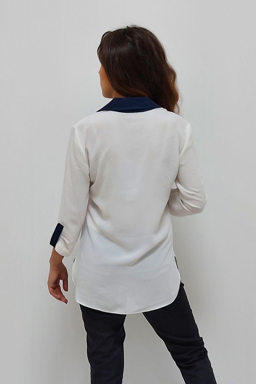 CLZ944 Pensli Mavi Yakalı Beyaz Gömlek