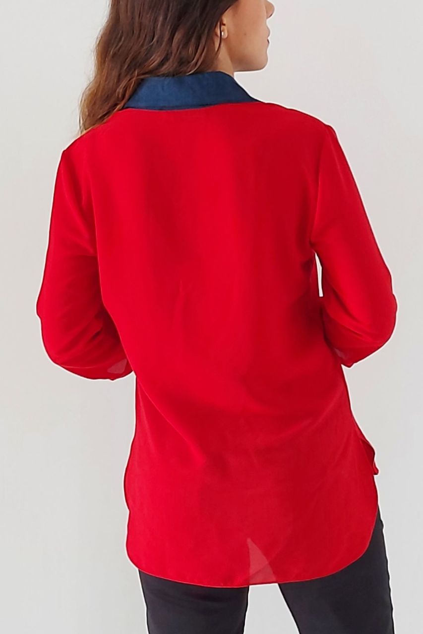 CLZ199 Pensli Mavi Yakalı Gömlek Kırmızı