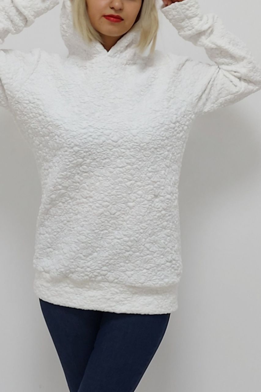 CLZ944 Kapüşonlu Sweatshirt Beyaz