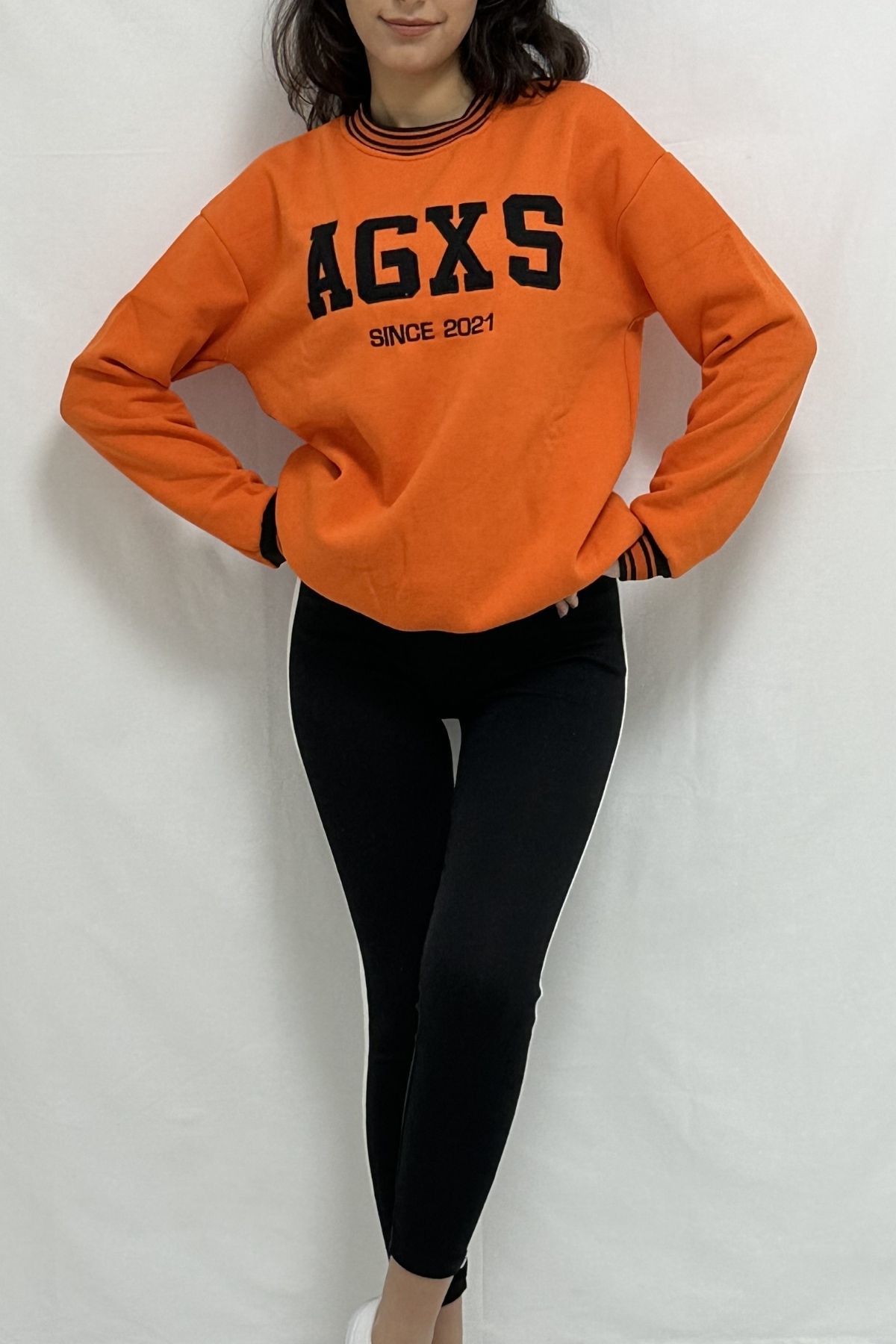 CLZ944 AGXS Nakışlı 3 İplik Sweatshirt Orange
