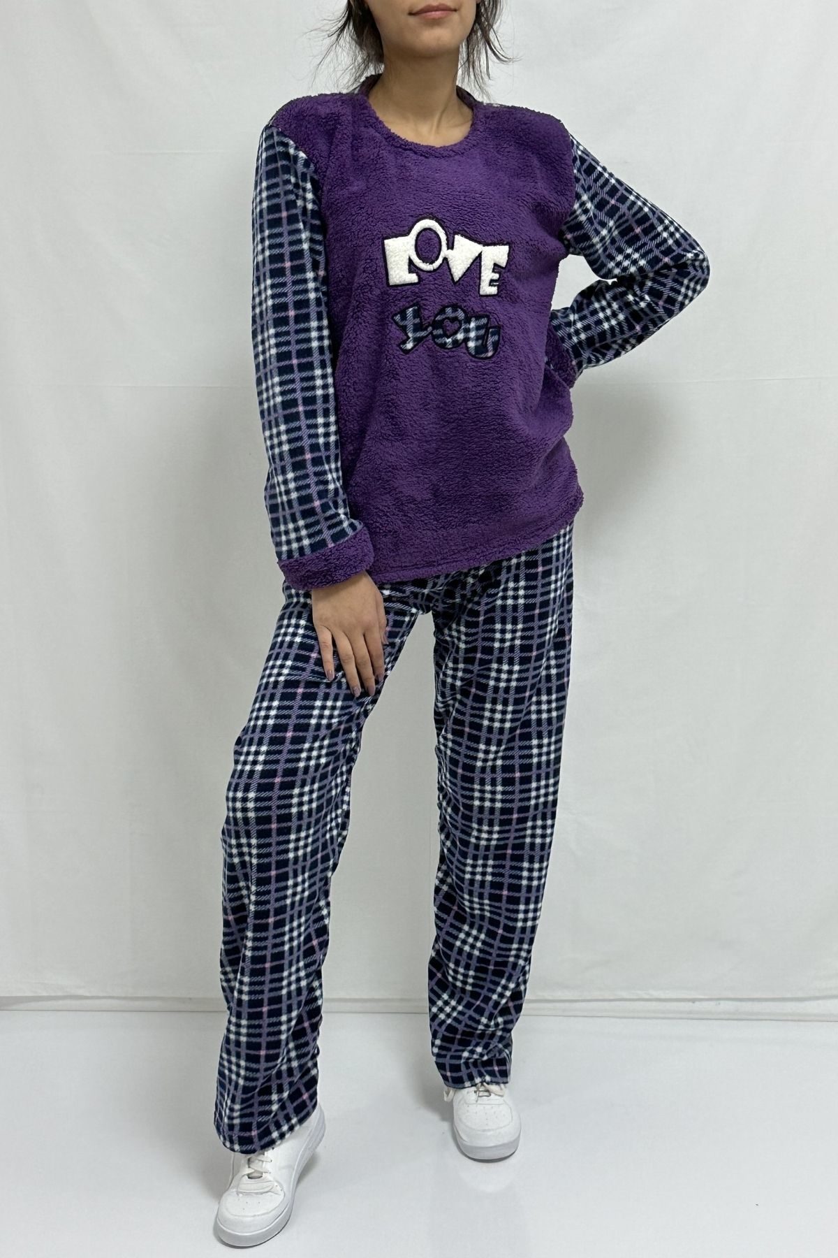 CLZ944 Love Nakışlı Pijama Takımı Mor