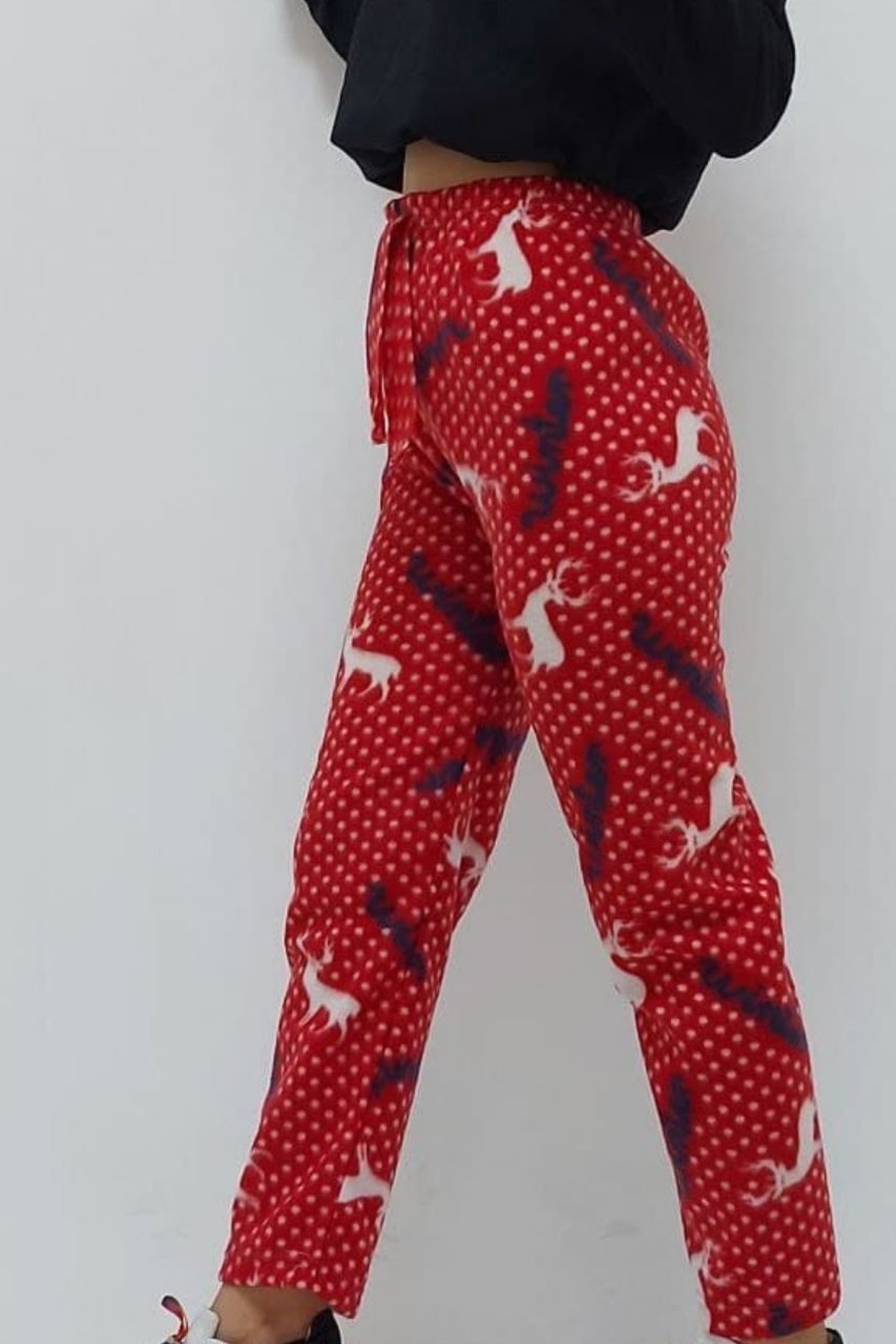 CLZ944 Geyik Desenli Pijama Altı Kırmızı