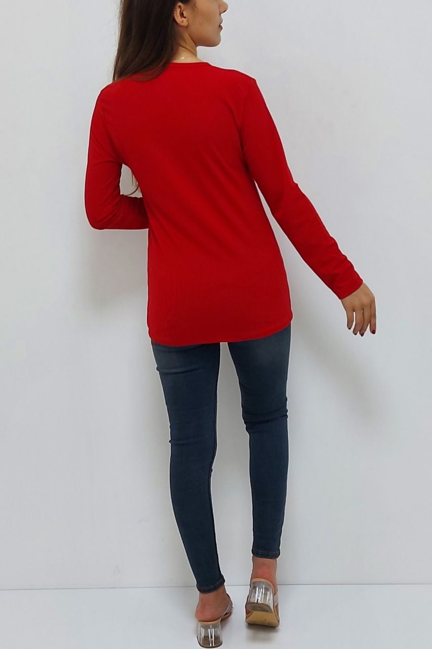 CLZ199 Fermuarlı Bluz Kırmızı