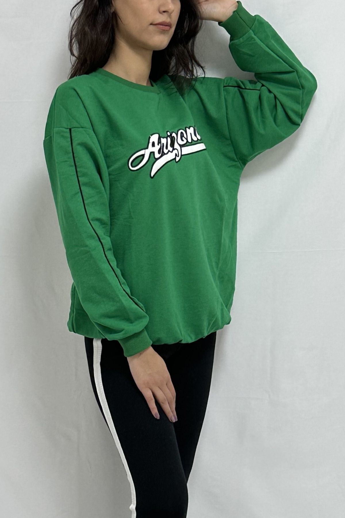 CLZ944 2 İplik Nakışlı Sweatshirt Yeşil