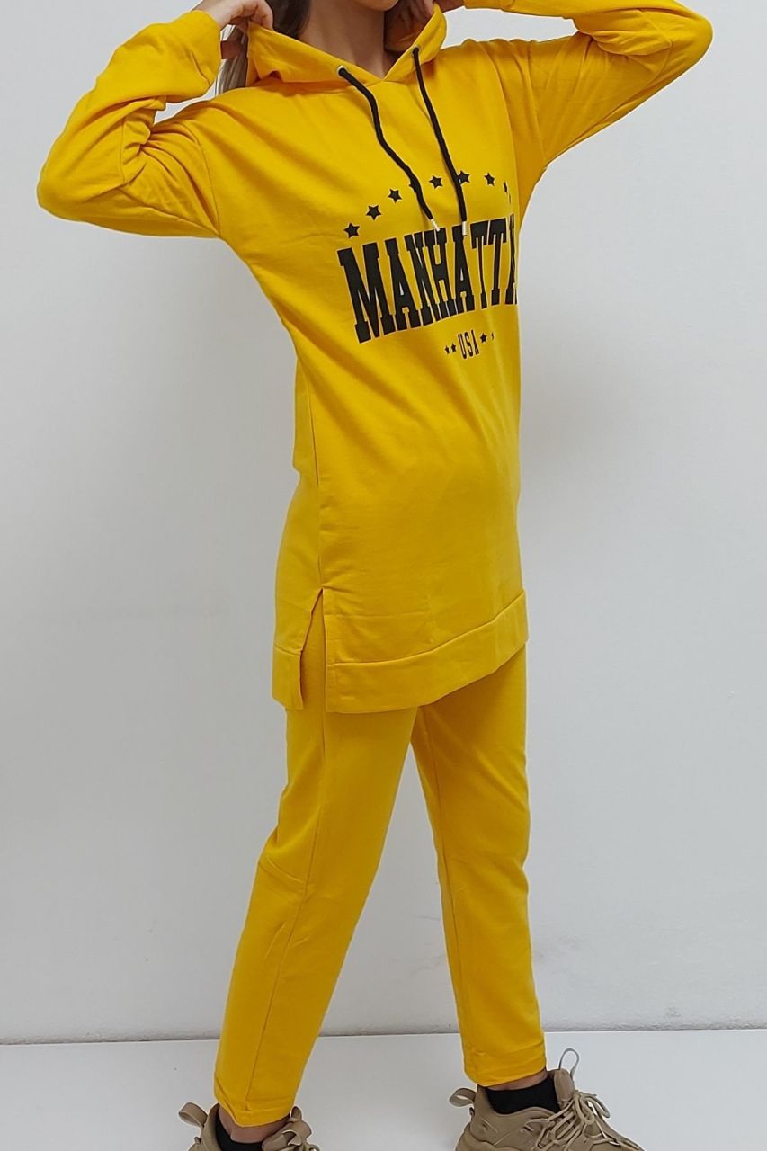 CLZ944 Manhattan Baskılı Tunik Eşofman Takımı Sarı