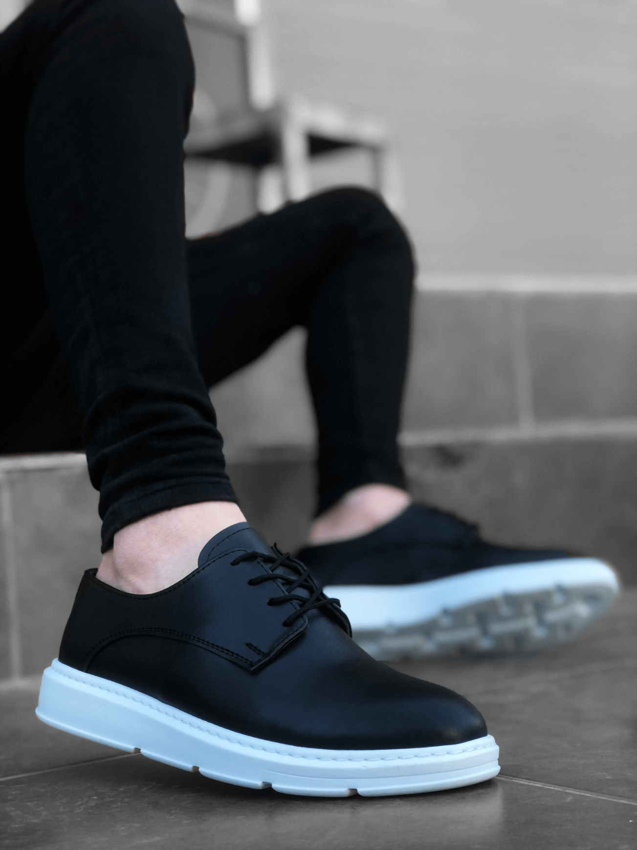 CLZ946 Bağcıklı Klasik Siyah Beyaz Yüksek Taban Casual Erkek Ayakkabı