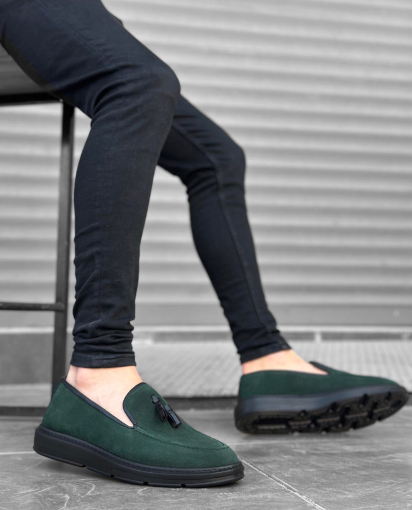 CLZ946 Bağcıksız Yüksek Taban Haki Siyah Klasik Süet Püsküllü Corcik Erkek Ayakkabı