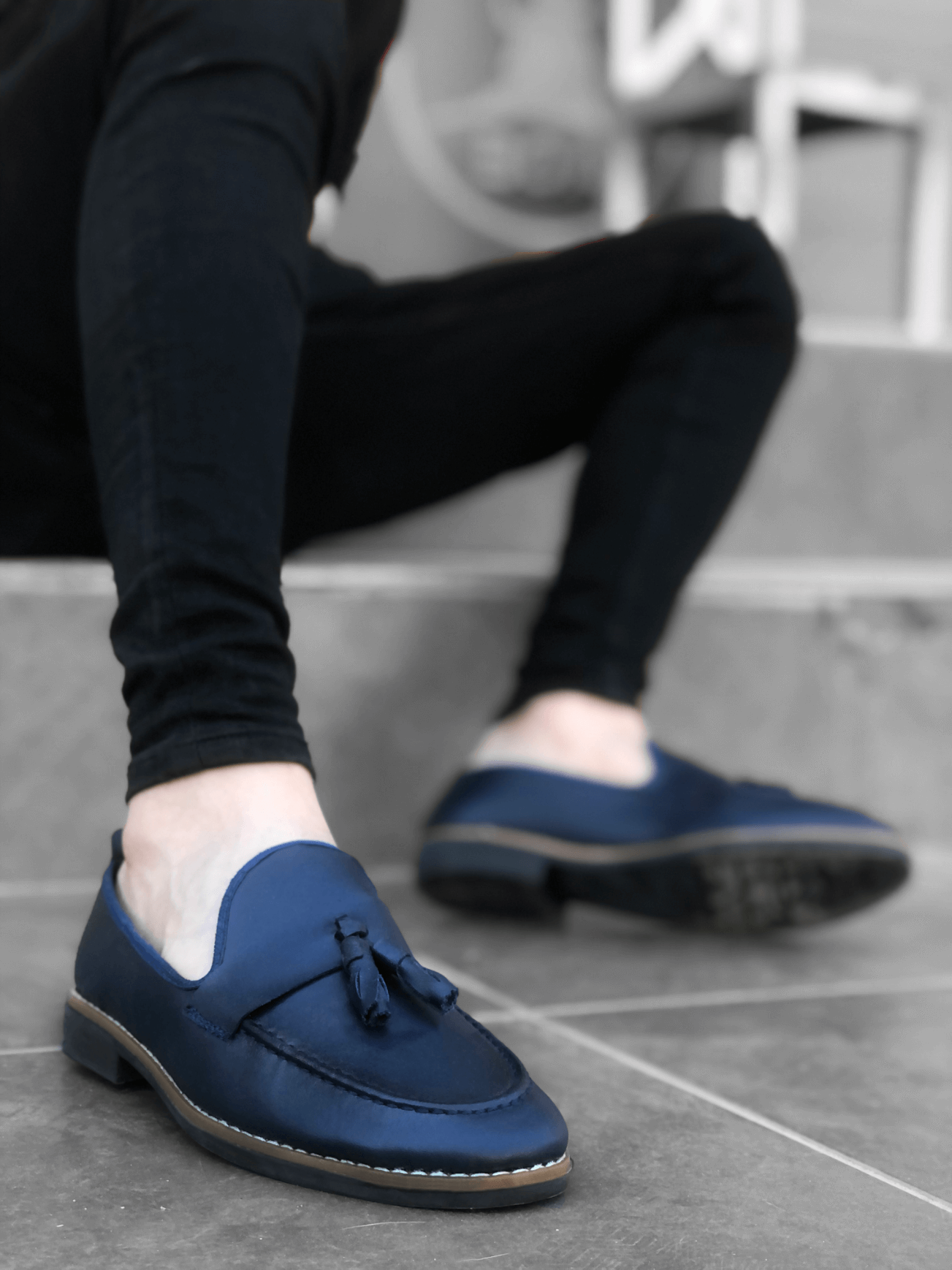 CLZ946  Klasik Corcik Cilt Püsküllü Lacivert Erkek Ayakkabı