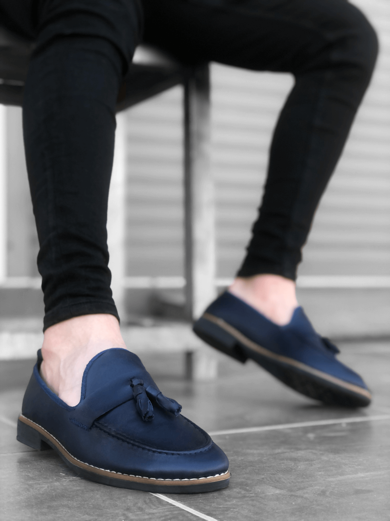 CLZ946  Klasik Corcik Cilt Püsküllü Lacivert Erkek Ayakkabı