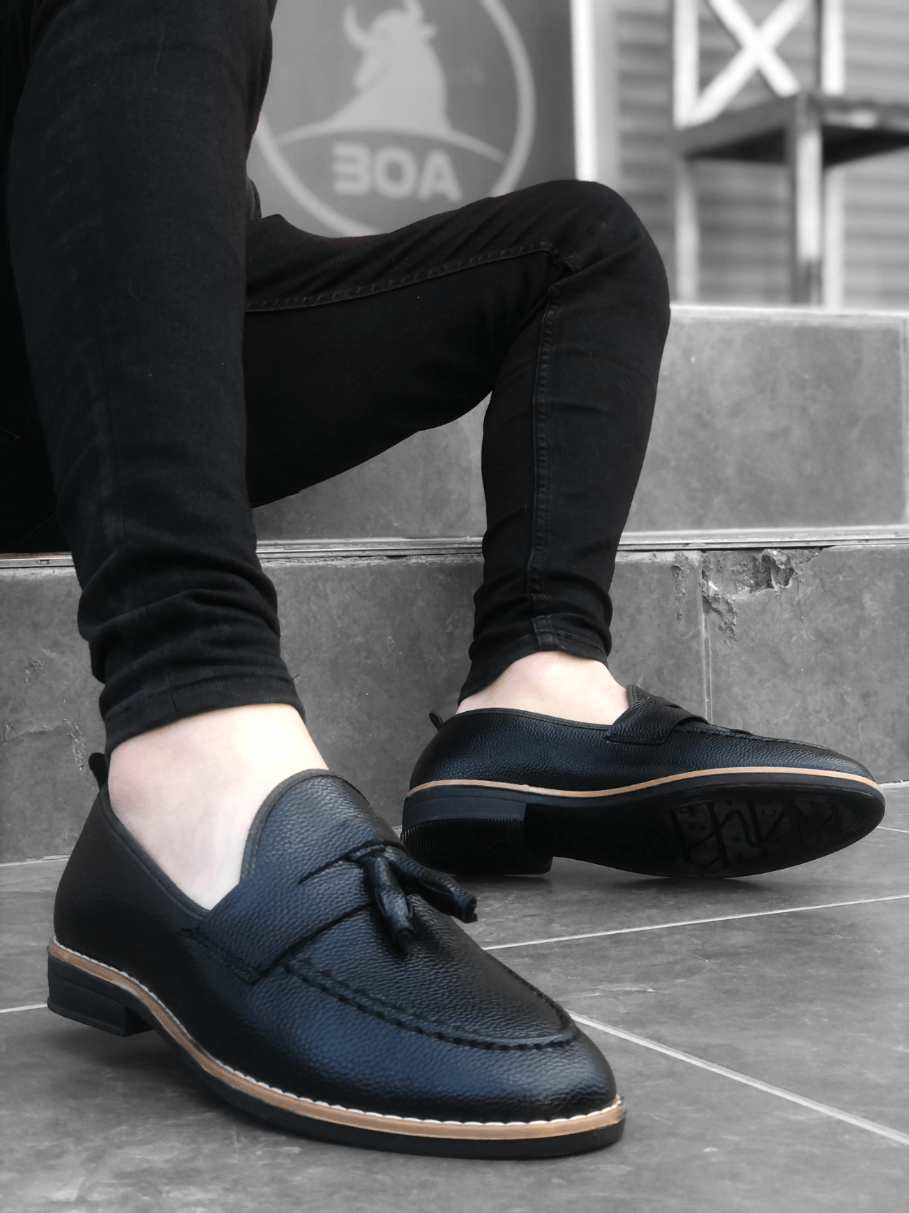 CLZ946 Püsküllü Corcik Siyah Cilt Klasik Erkek Ayakkabısı