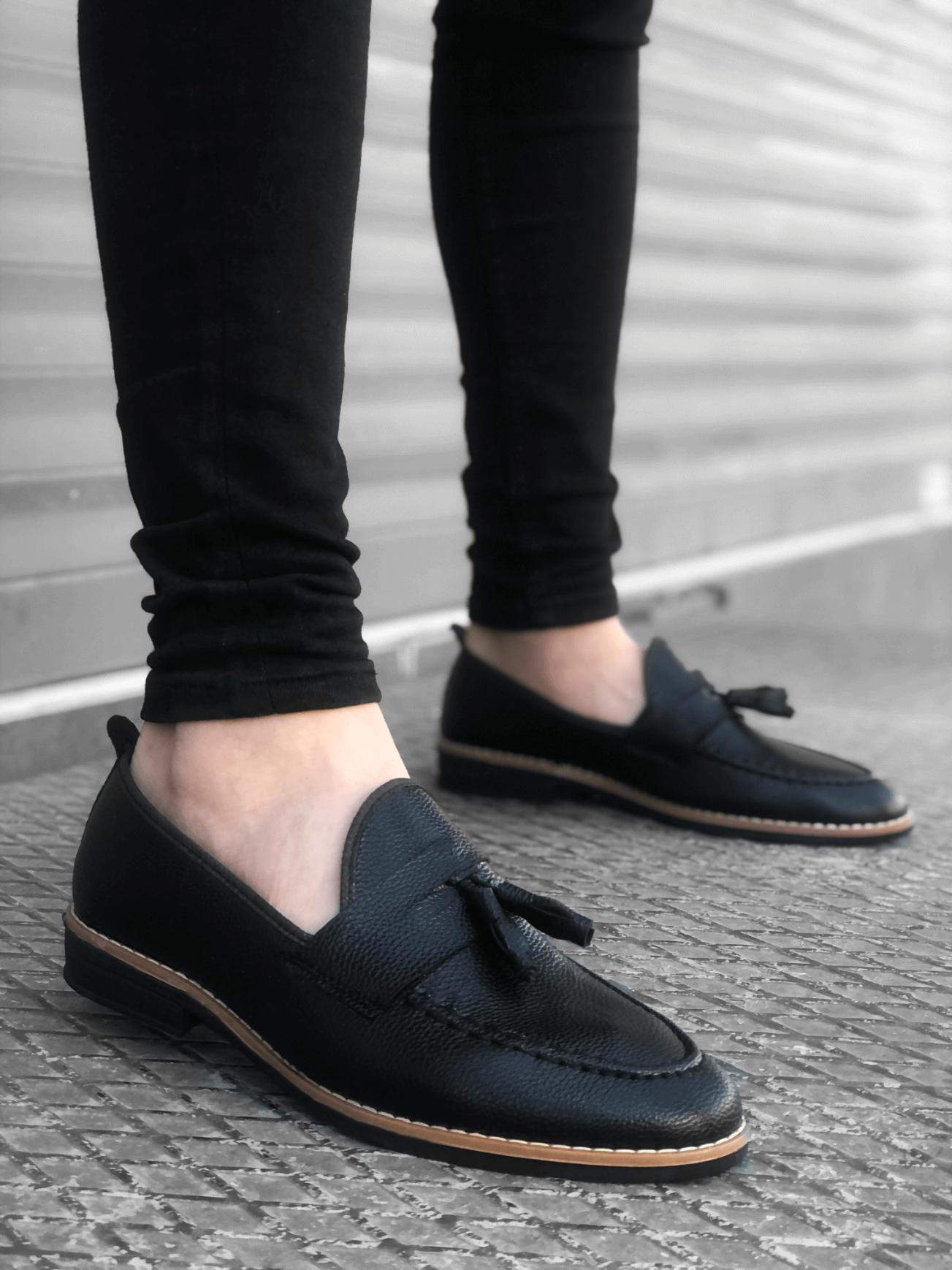 CLZ946 Püsküllü Corcik Siyah Cilt Klasik Erkek Ayakkabısı