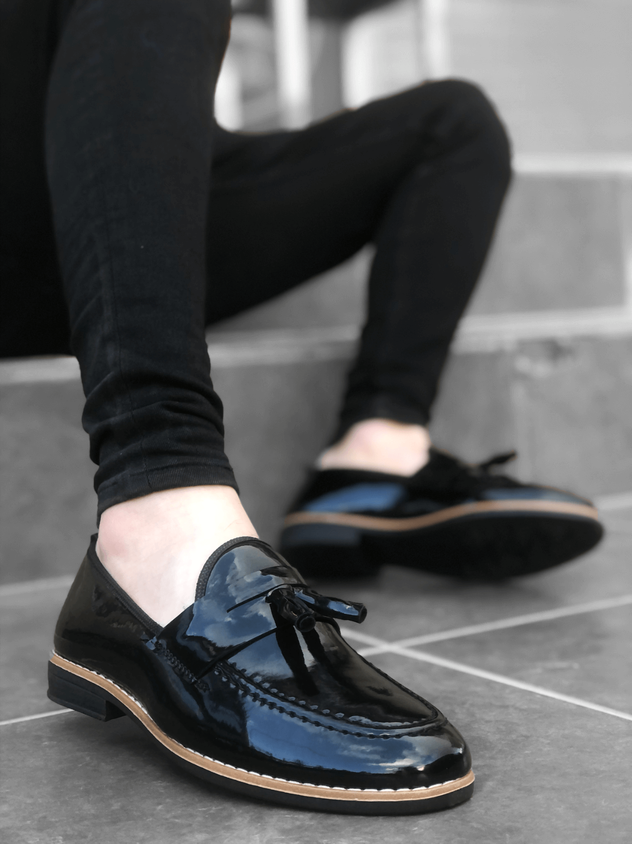 CLZ946 Rugan Püsküllü Corcik Siyah Klasik Erkek Ayakkabısı