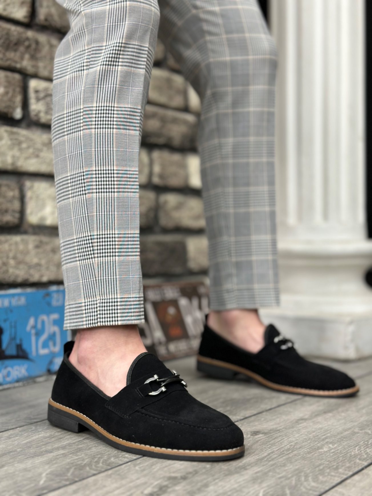 CLZ946 Süet Püsküllü Corcik Siyah Çengel Tokalı Klasik Erkek Ayakkabısı