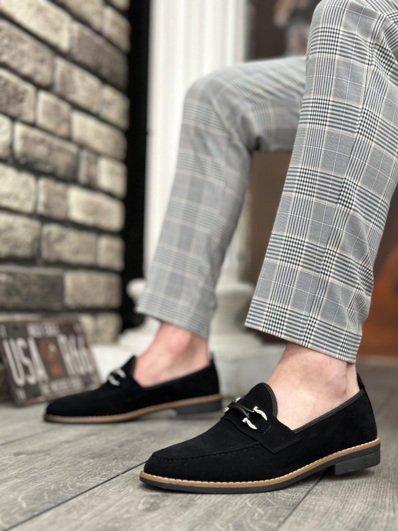 CLZ946 Süet Püsküllü Corcik Siyah Çengel Tokalı Klasik Erkek Ayakkabısı