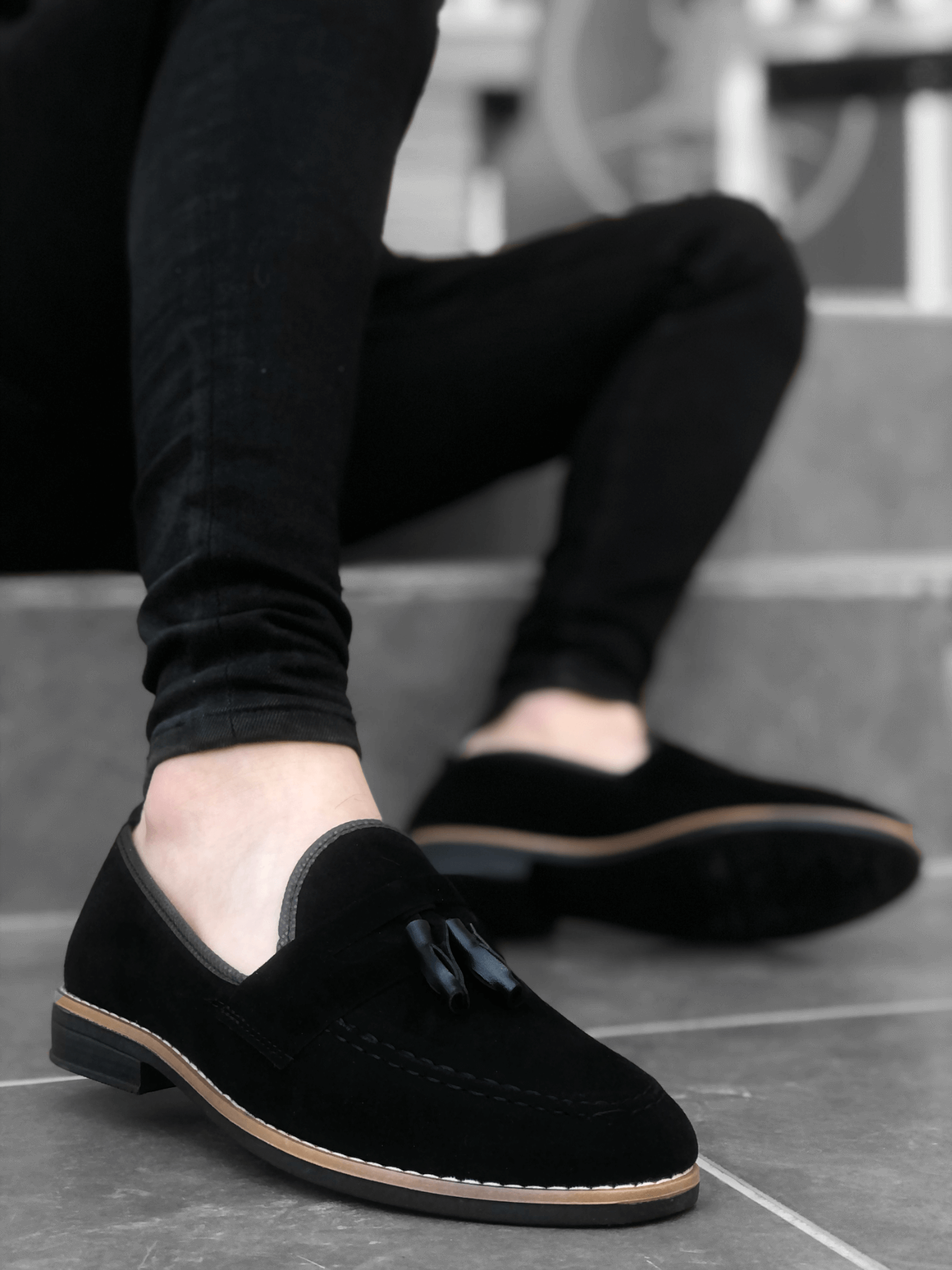 CLZ946 Süet Püsküllü Corcik Siyah Klasik Erkek Ayakkabısı