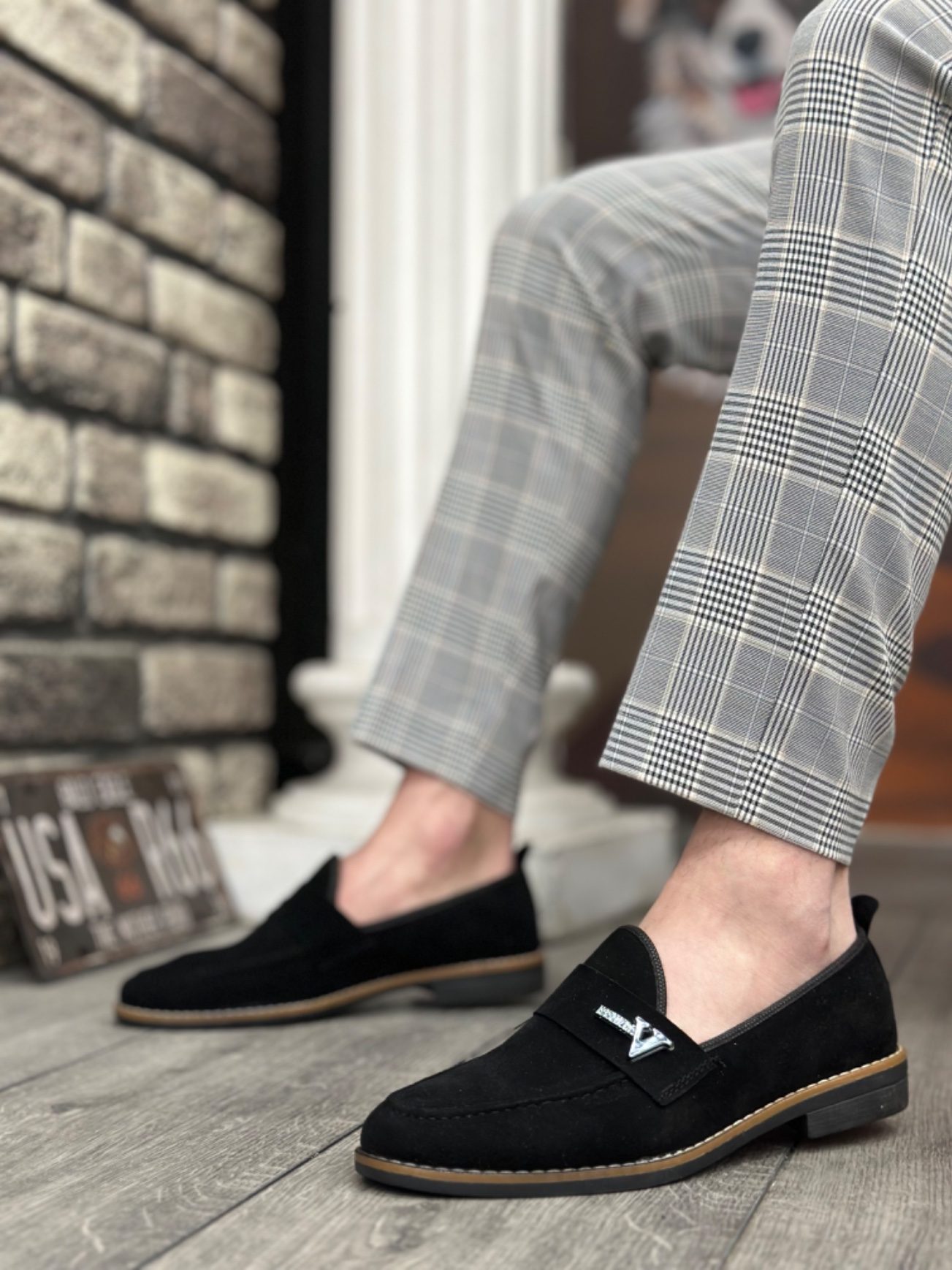 CLZ946 Süet Püsküllü Corcik Siyah V Fashıon Tokalı Klasik Erkek Ayakkabısı