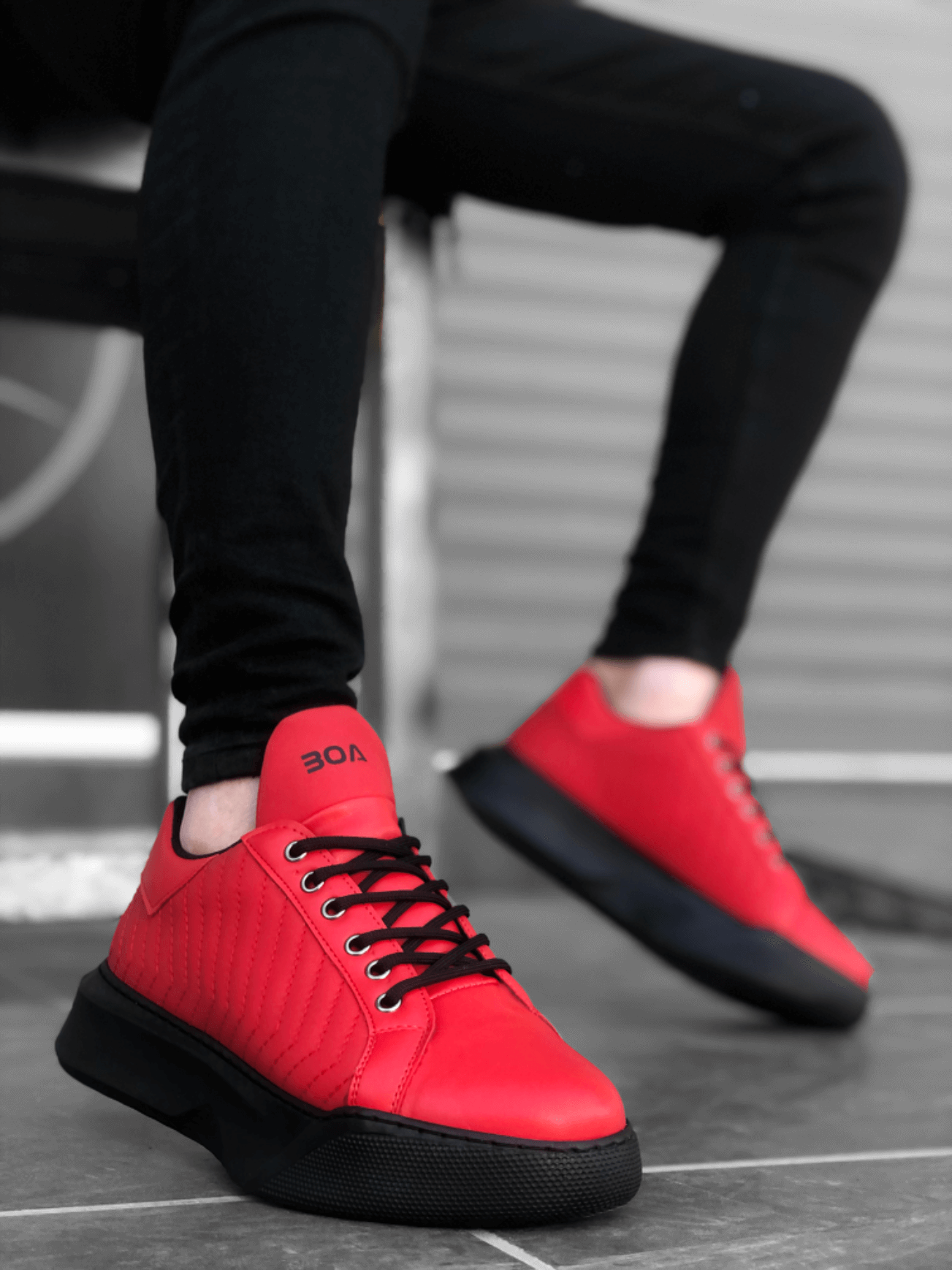CLZ946 Bağcıklı Erkek Model Dikişli Yüksek Taban Kırmızı Spor Ayakkabı