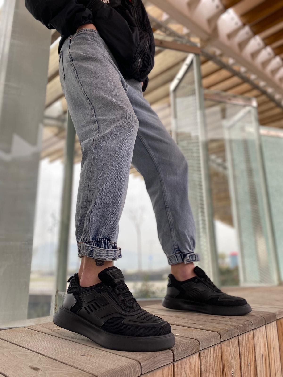 CLZ946 Erkek Siyah Bağcıklı Yüksek Taban Tarz Spor Ayakkabı