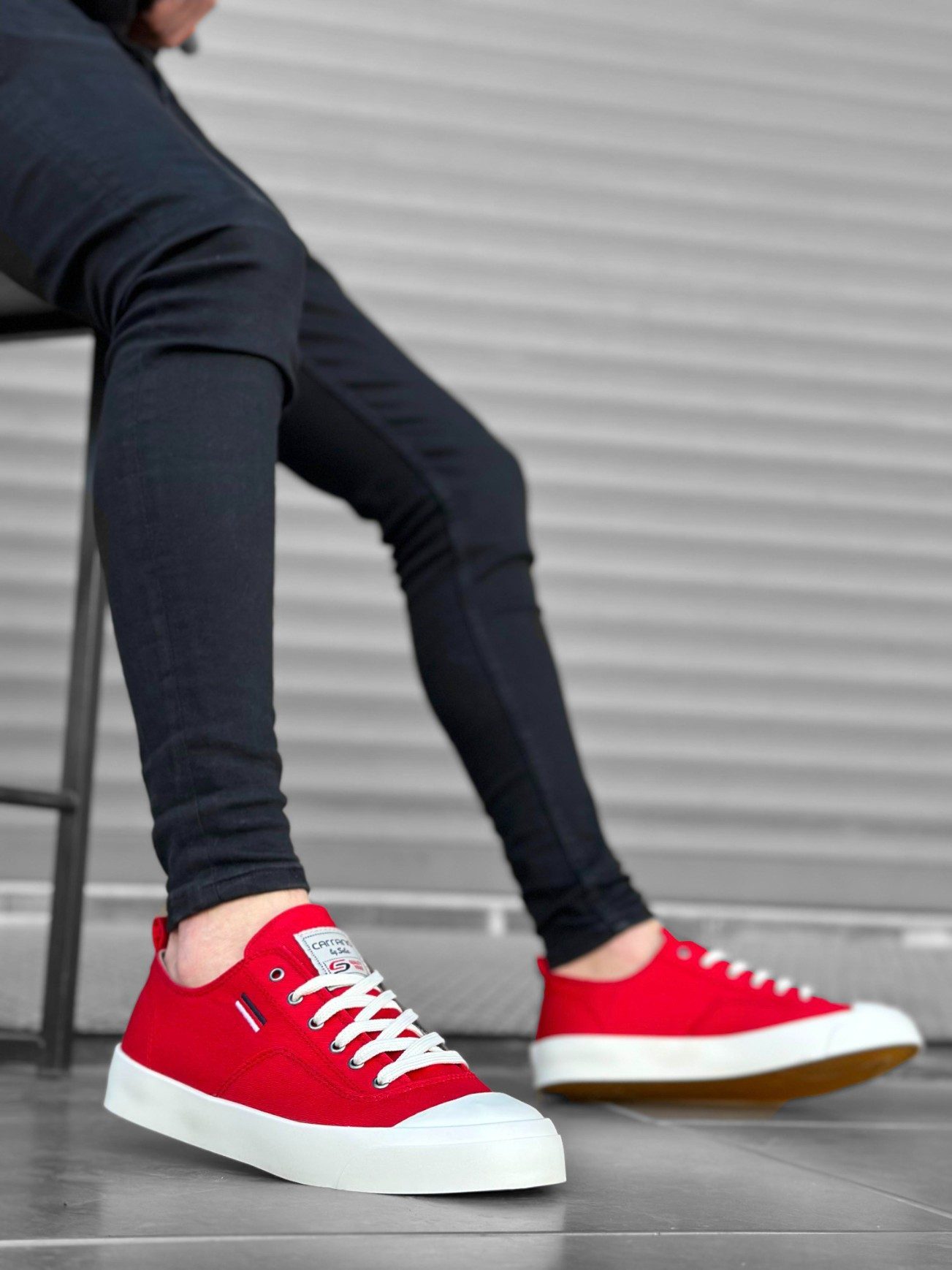CLZ946  Rahat Düz Taban Keten Bağcıklı Kırmızı Günlük Erkek Ayakkabı