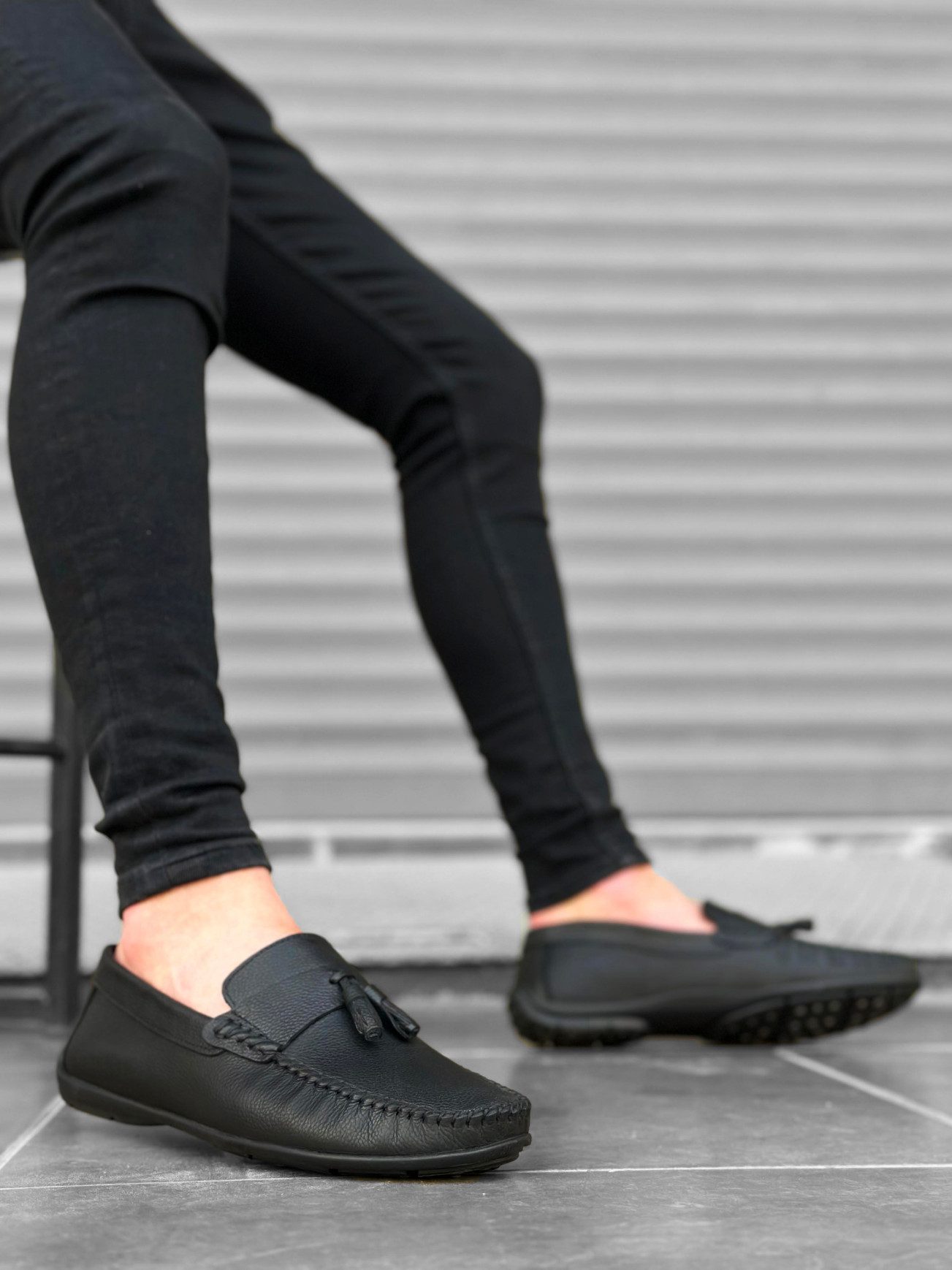 CLZ946 İçi Dışı Hakiki Deri Püsküllü Siyah Klasik Erkek Corcik Ayakkabısı