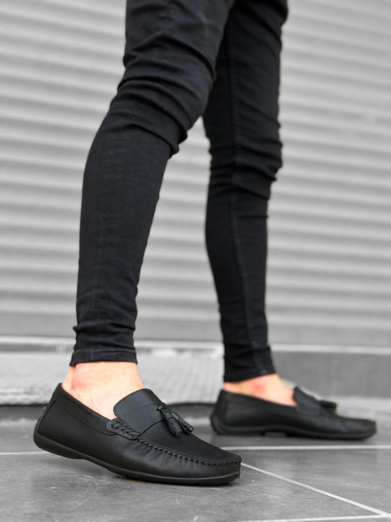 CLZ946 İçi Dışı Hakiki Deri Püsküllü Siyah Klasik Erkek Corcik Ayakkabısı