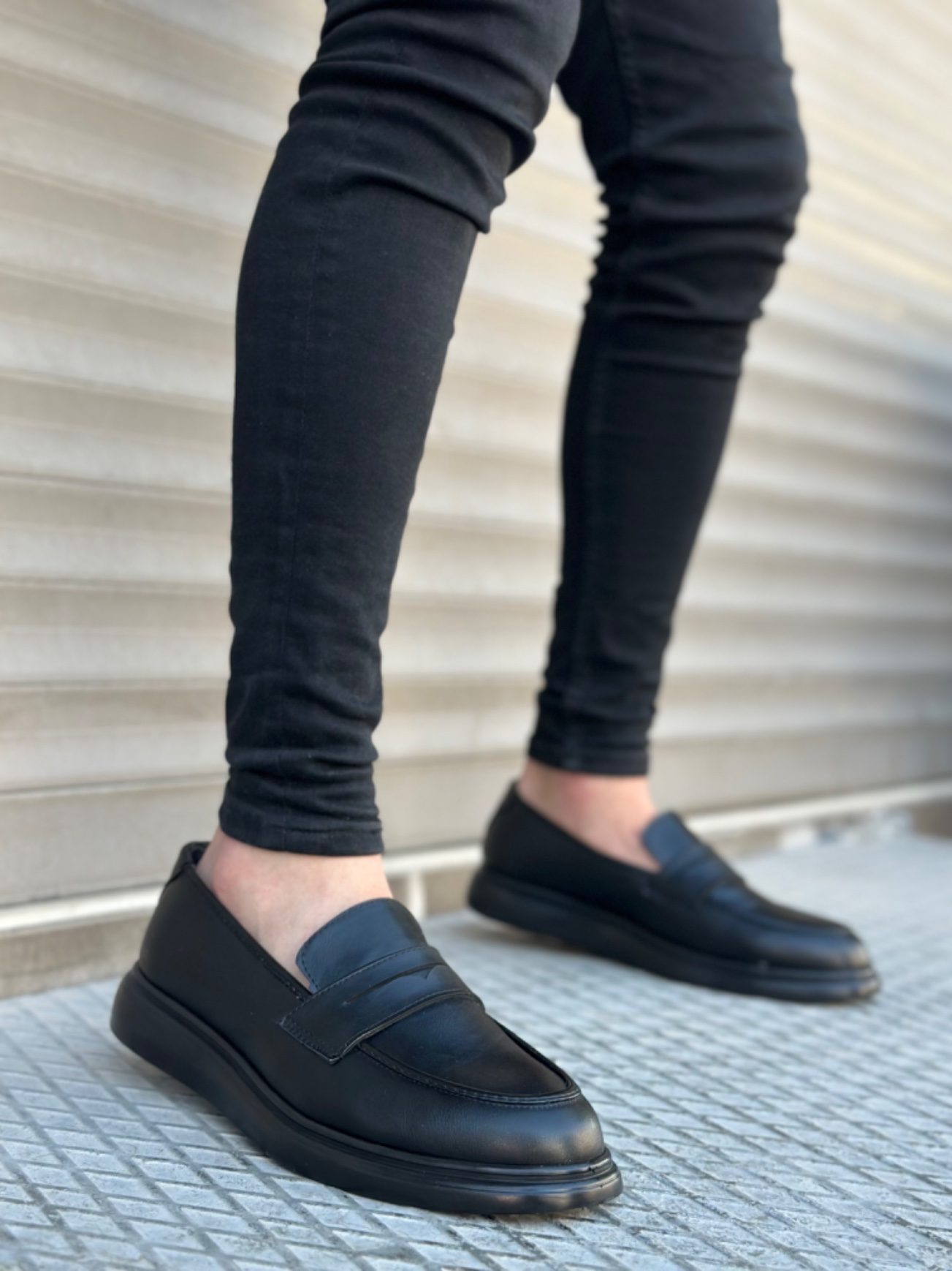CLZ946 Bağcıksız Yüksek Siyah Taban Klasik Cilt Corcik Erkek Ayakkabı