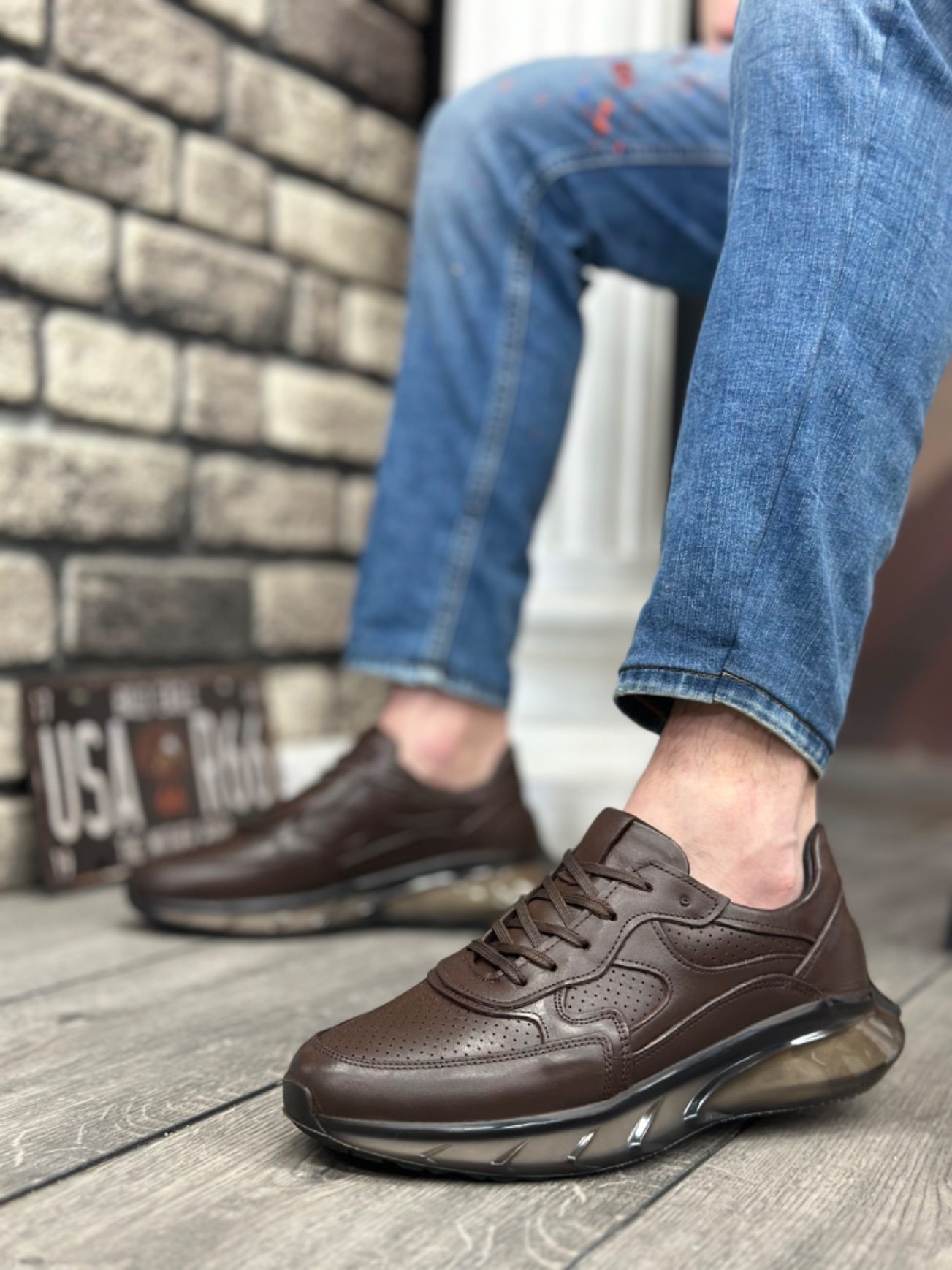 CLZ946 İçi Dışı Hakiki Deri Rahat Taban Taba Sneakers Casual Erkek Ayakkabı