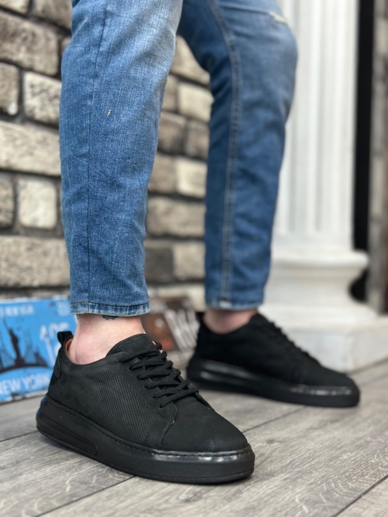 CLZ946 İçi Dışı Hakiki Nubuk Deri Siyah Tabanlı Bağcıklı Casual Erkek Ayakkabı