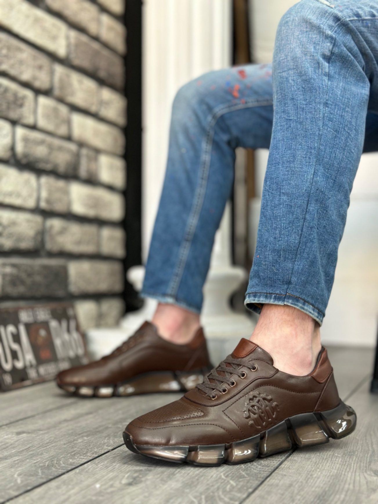 CLZ946 İçi Dışı Hakiki Deri Rahat Taban Kahve Sneakers Casual Erkek Ayakkabı