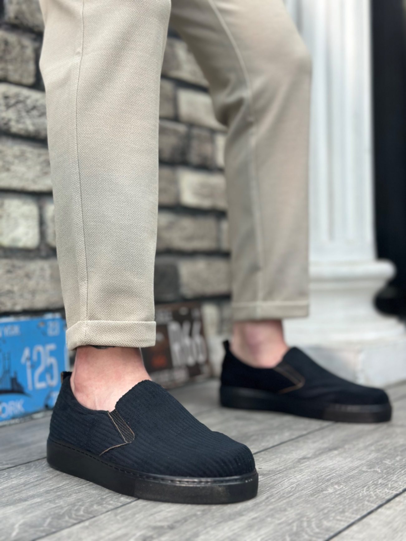 CLZ946 Bağcıksız Kadife Siyah Siyah Taban Günlük Erkek Ayakkabı