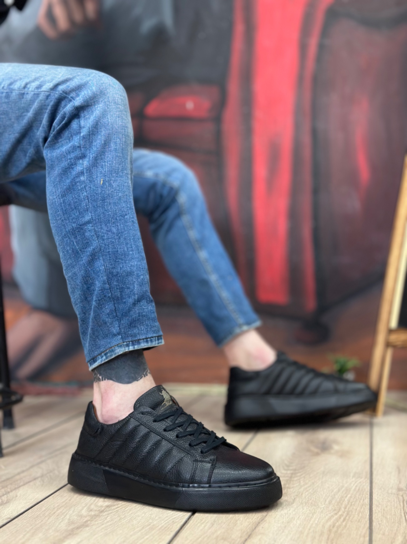CLZ946 İçi Dışı Hakiki Deri Bağcıklı Siyah Casual Erkek Ayakkabı
