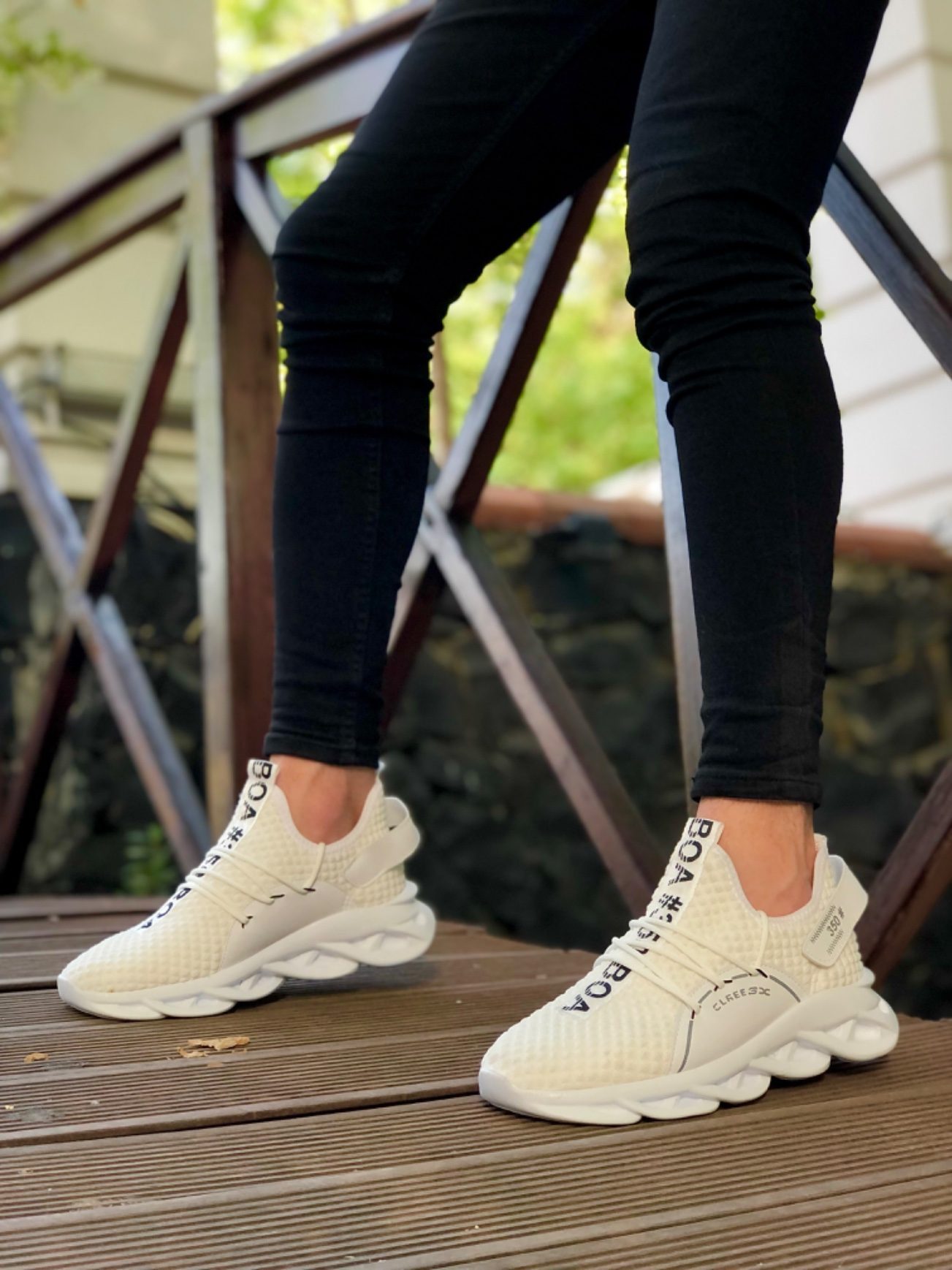 CLZ946 Yüksek Taban Tarz Sneakers Cırt Detaylı Beyaz Erkek Spor Ayakkabısı