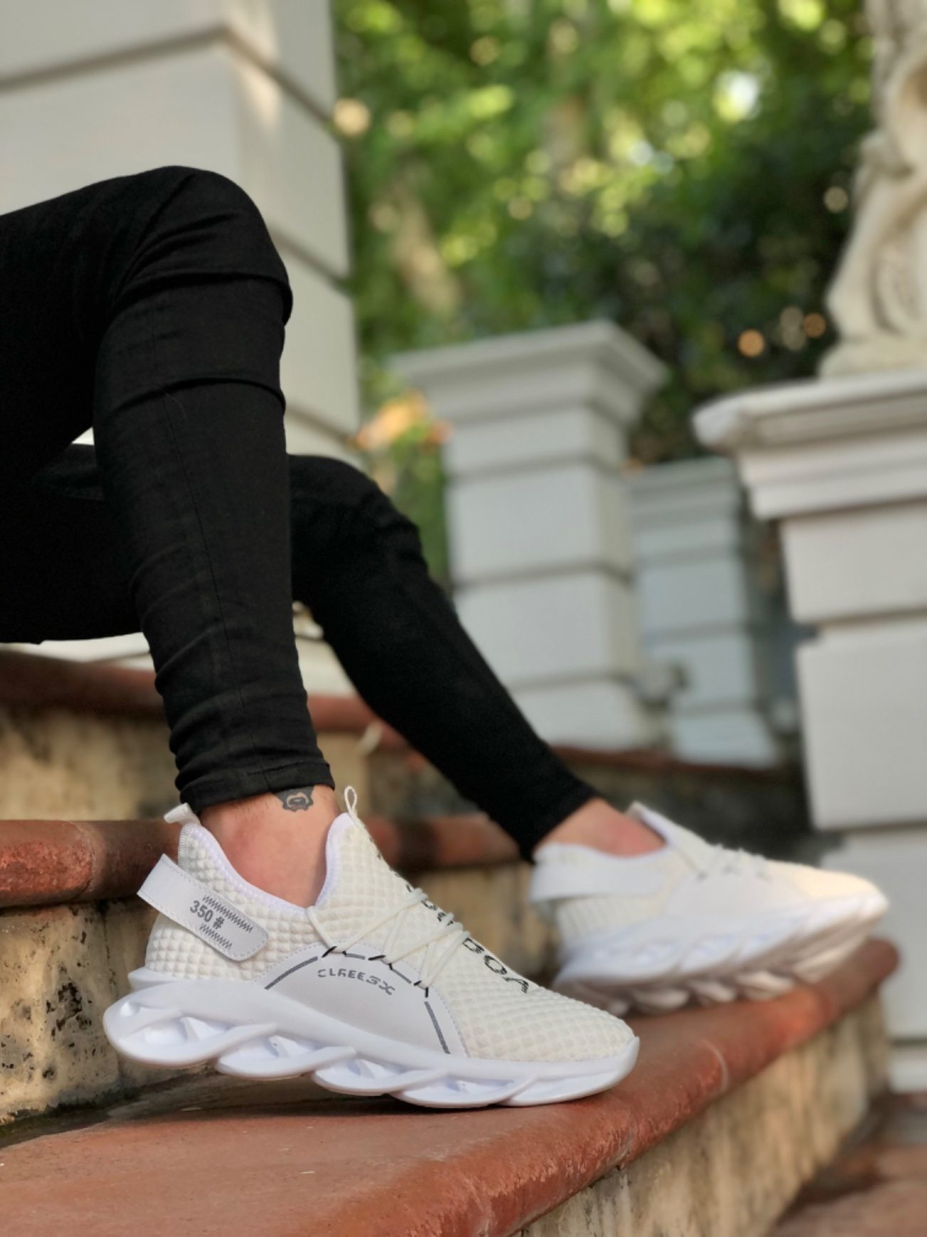 CLZ946 Yüksek Taban Tarz Sneakers Cırt Detaylı Beyaz Erkek Spor Ayakkabısı