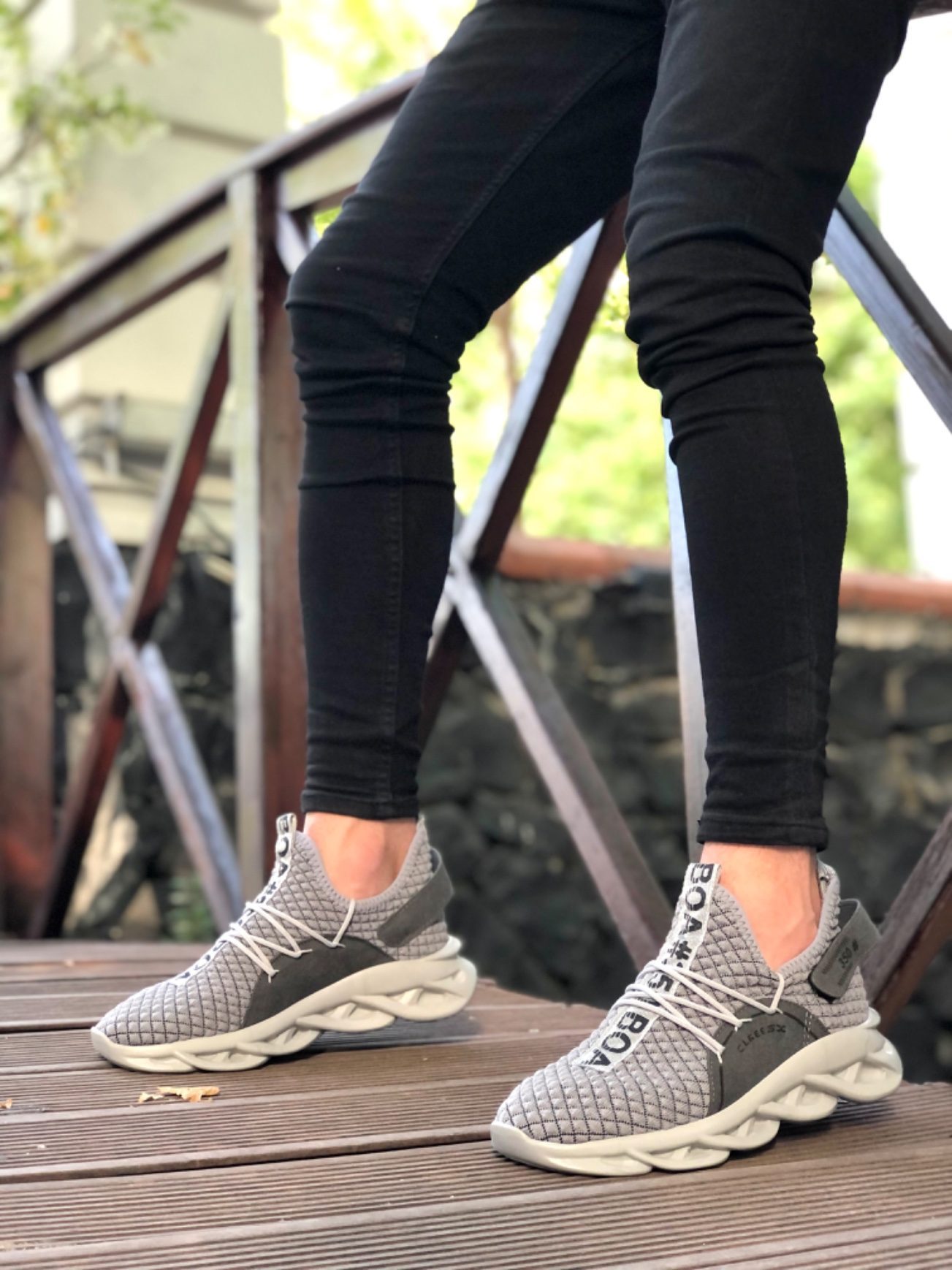 CLZ946 Yüksek Taban Tarz Sneakers Cırt Detaylı Gri Erkek Spor Ayakkabısı