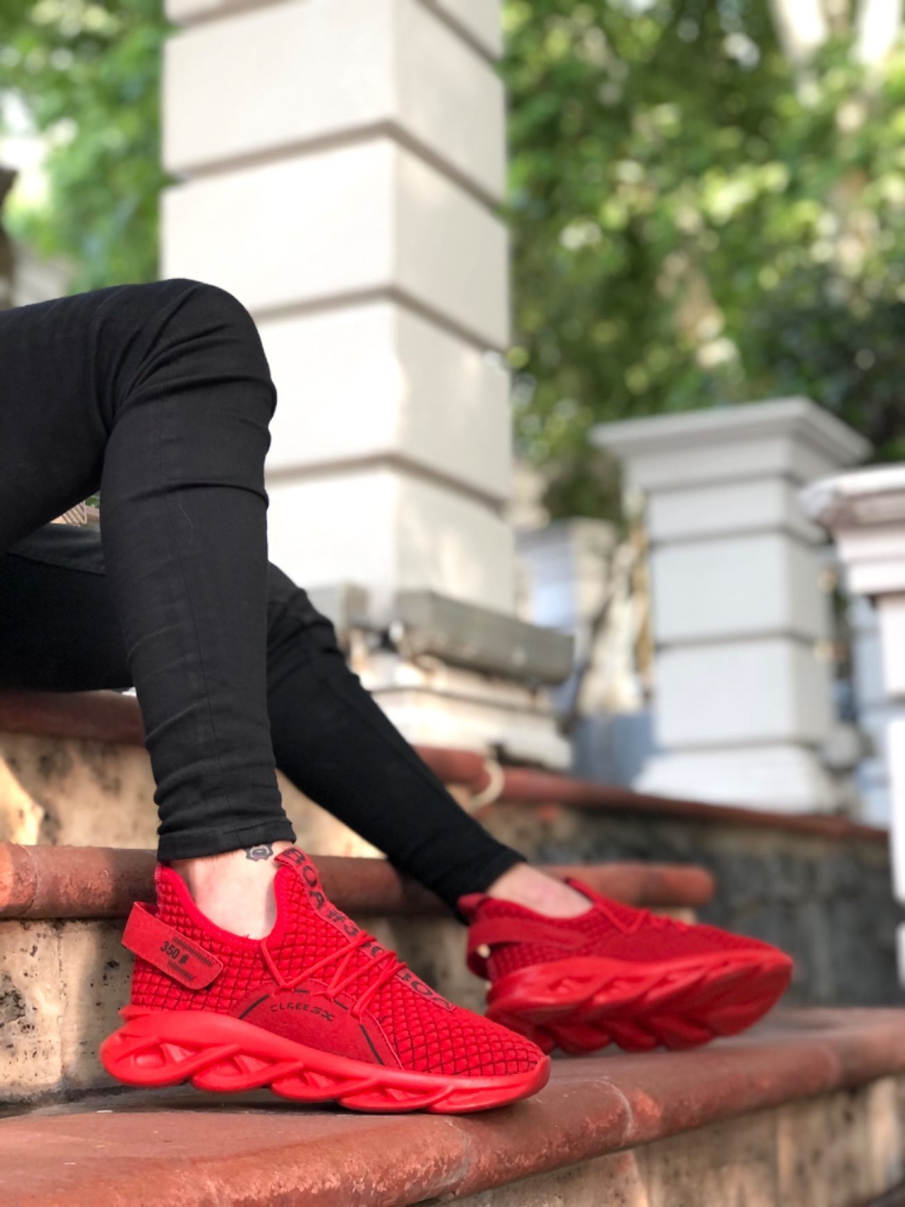 CLZ946 Yüksek Taban Tarz Sneakers Cırt Detaylı Kırmızı Erkek Spor Ayakkabısı