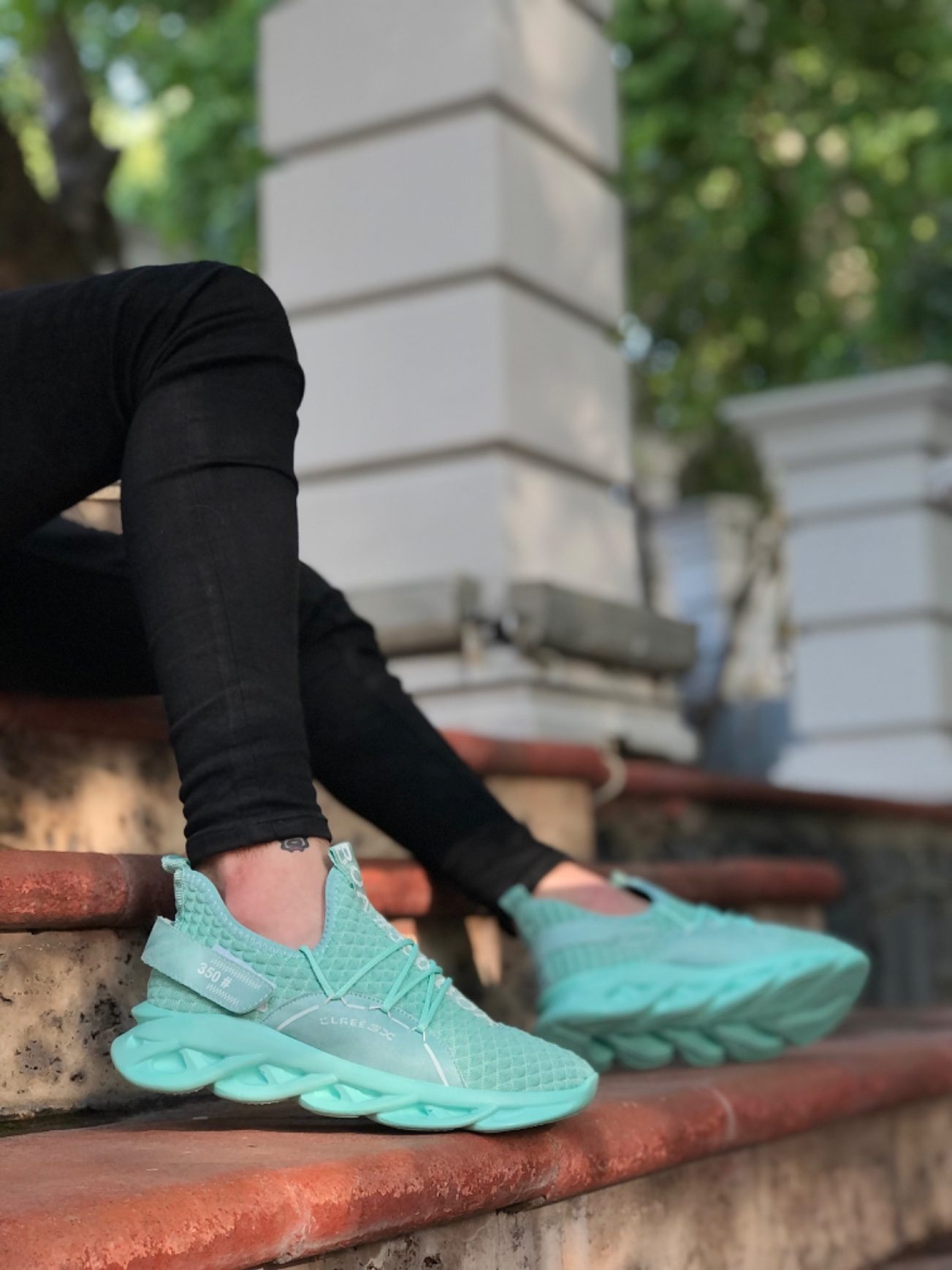 CLZ946 Yüksek Taban Tarz Sneakers Cırt Detaylı Mint Yeşili Erkek Spor Ayakkabısı