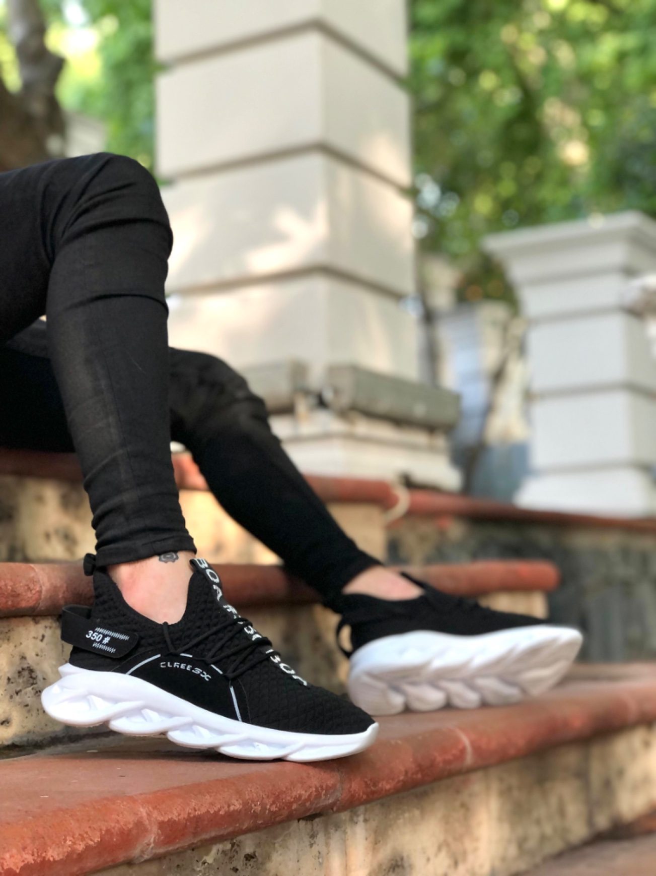 CLZ946 Yüksek Taban Tarz Sneakers Cırt Detaylı Siyah Beyaz Tabanlı Erkek Spor Ayakkabısı