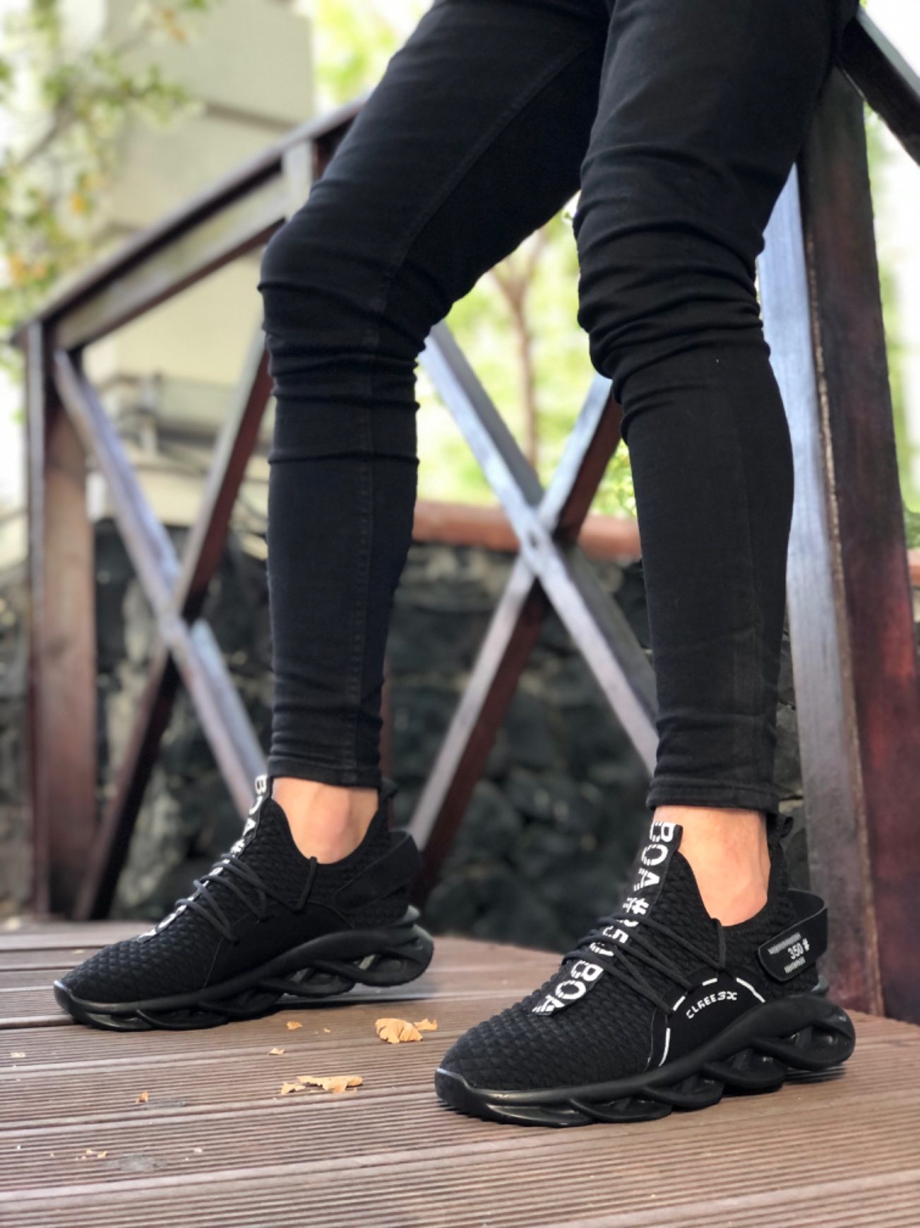 CLZ946 Yüksek Taban Tarz Sneakers Cırt Detaylı Siyah Erkek Spor Ayakkabısı