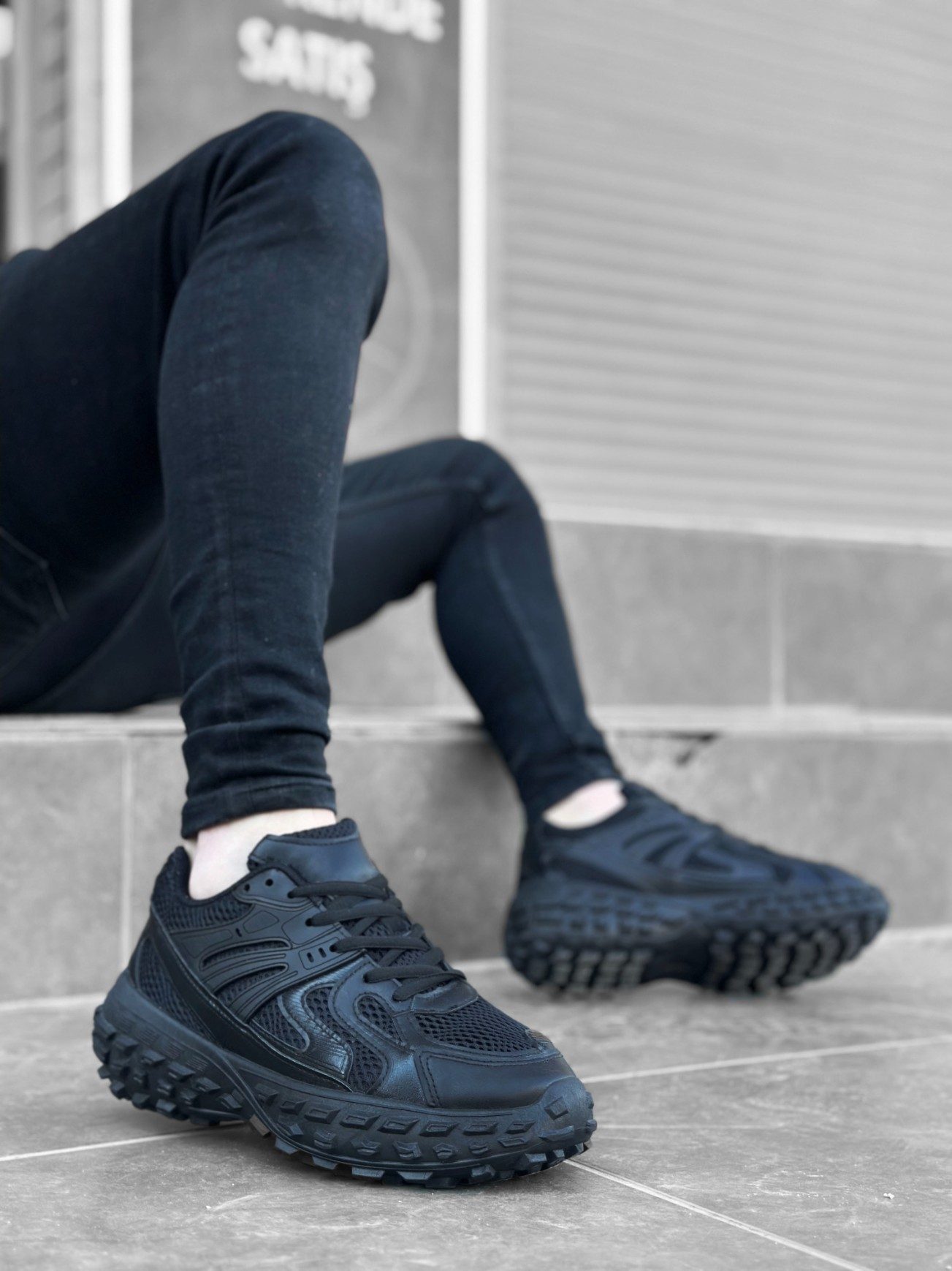 CLZ946 Tarz Sneakers Ithal Siyah Fileli Rahat Taban Spor Ayakkabısı