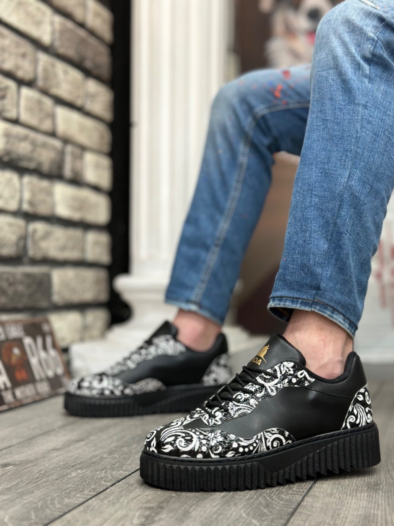CLZ946  Gotik Desenli Siyah Yüksek Taban Erkek Günlük Ayakkabı