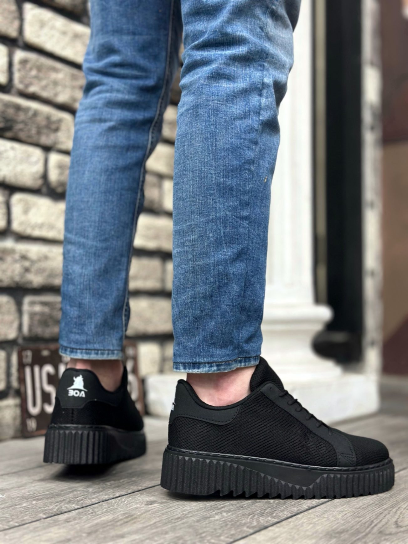 CLZ946  Yüksek Siyah Taban Triko Siyah Erkek Ayakkabı