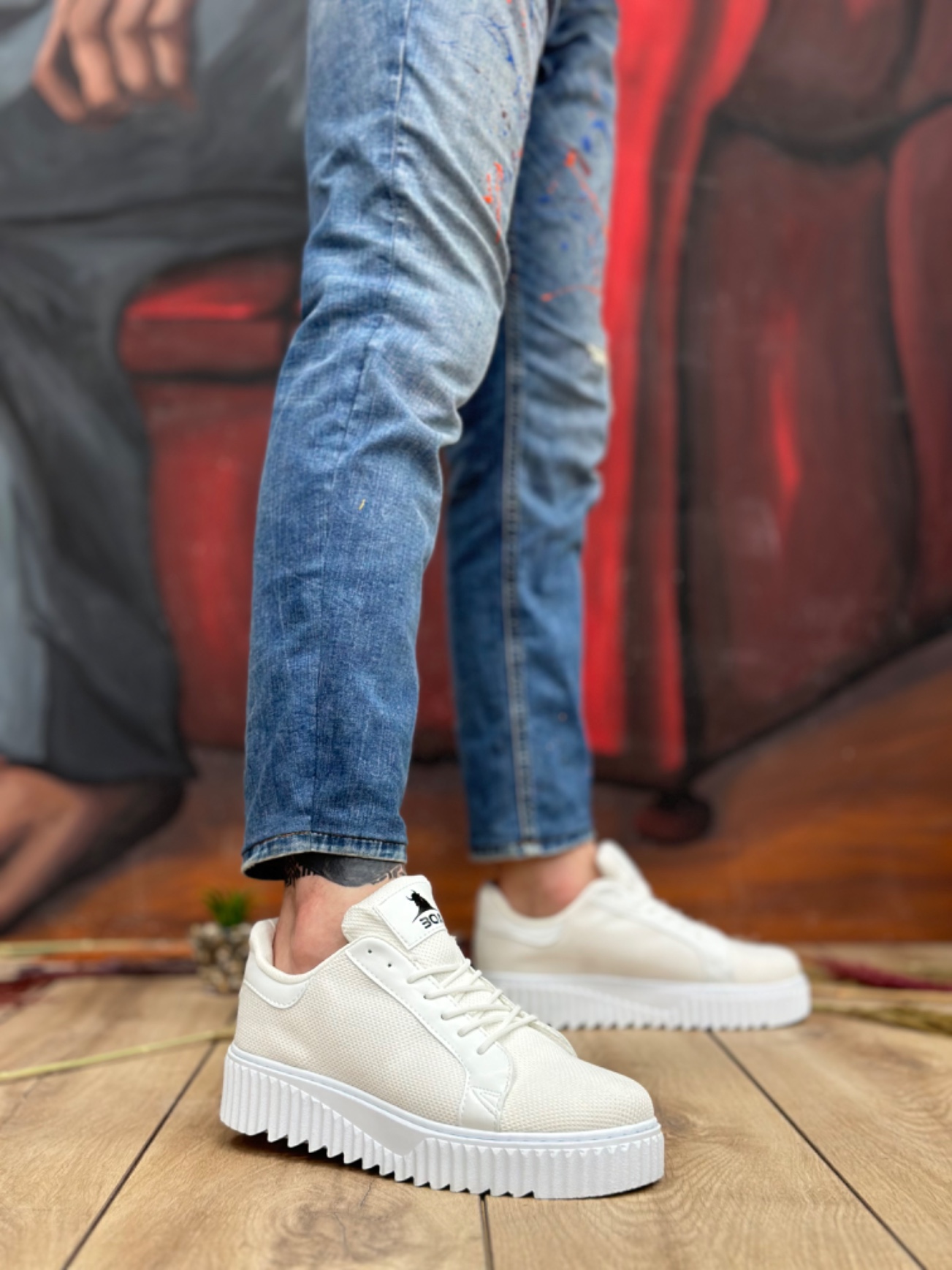 CLZ946  Yüksek Taban Triko Beyaz Erkek Ayakkabı