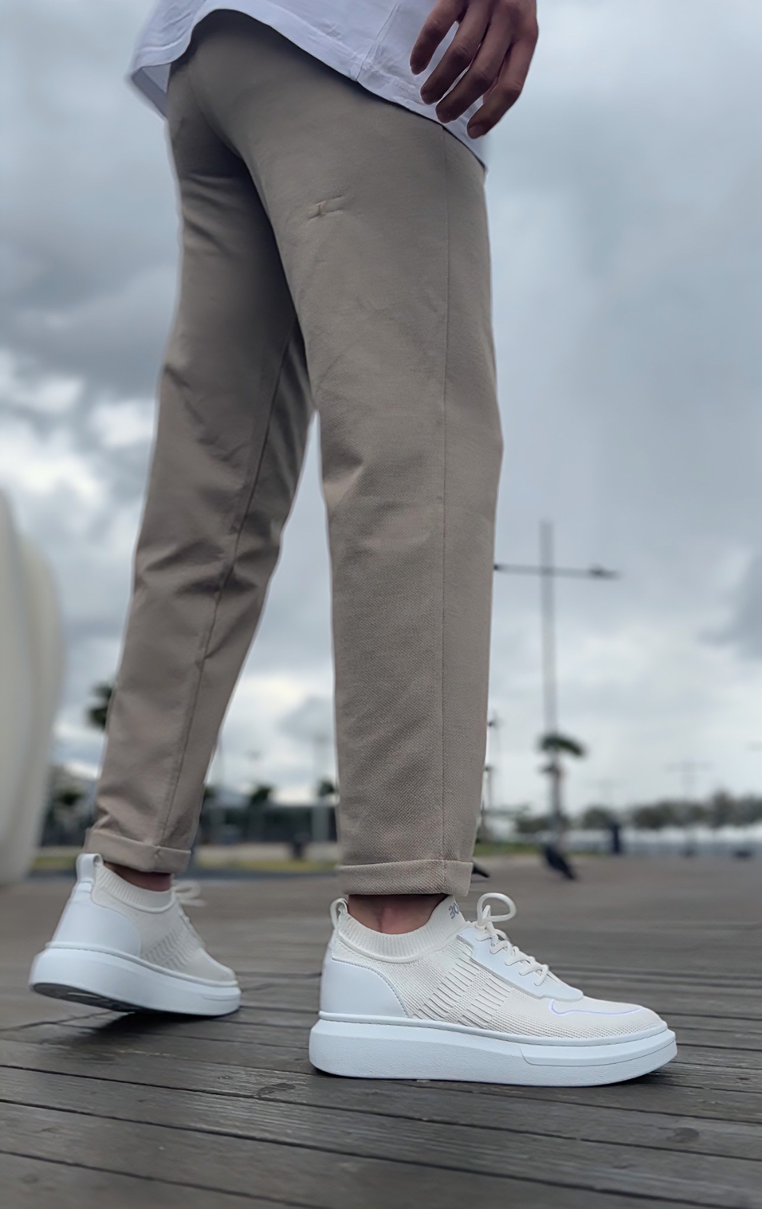 CLZ946 Özel Örme Triko Tarz Beyaz Renk Spor Ayakkabı