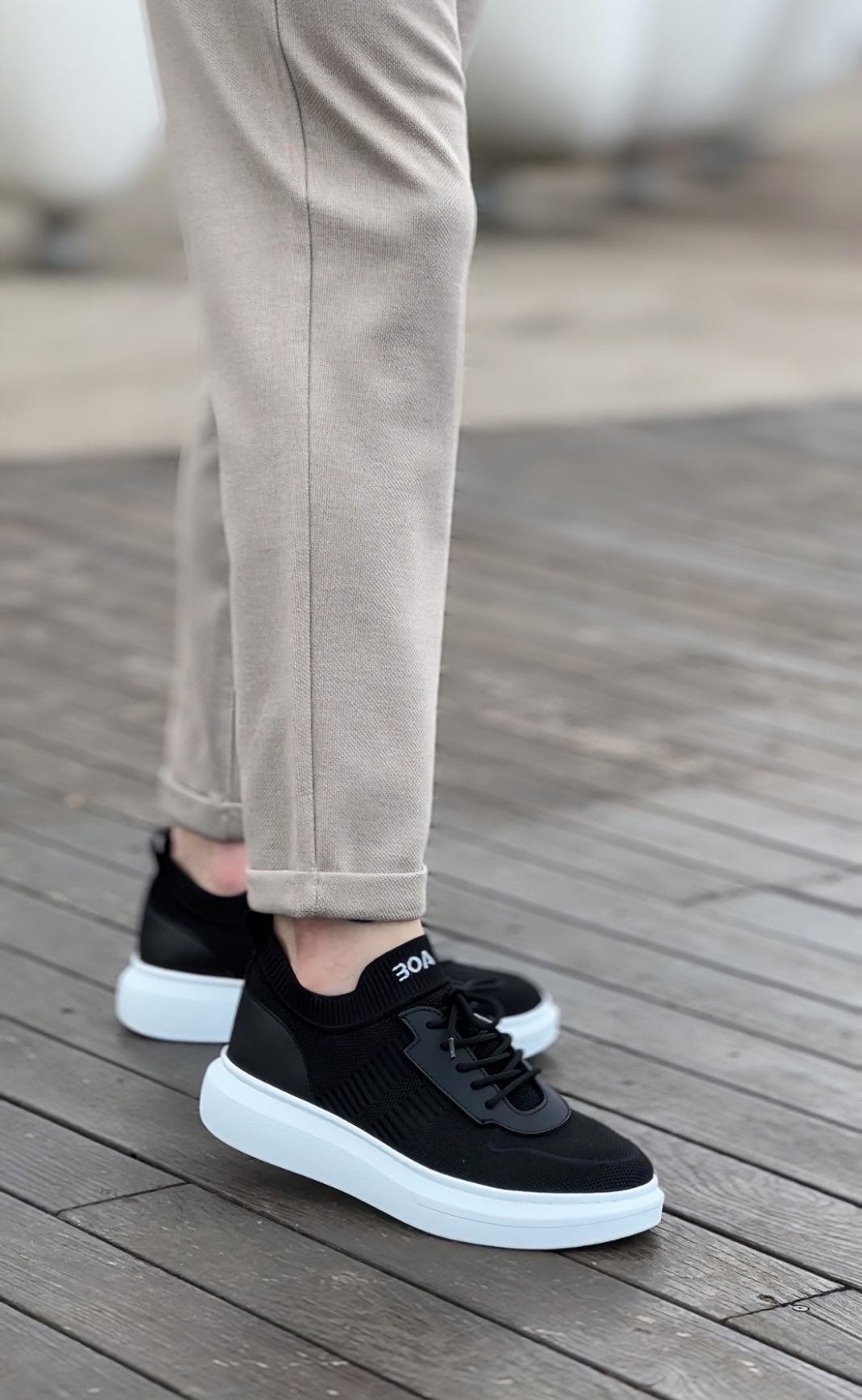 CLZ946 Özel Örme Triko Tarz Siyah Renk Spor Ayakkabı