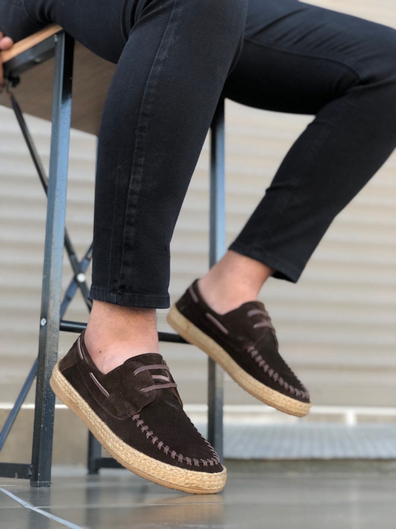 CLZ946 Bağcıklı Hakiki Deri Hasır Şerit Mantar Taban Klasik Kahverengi Erkek Ayakkabısı