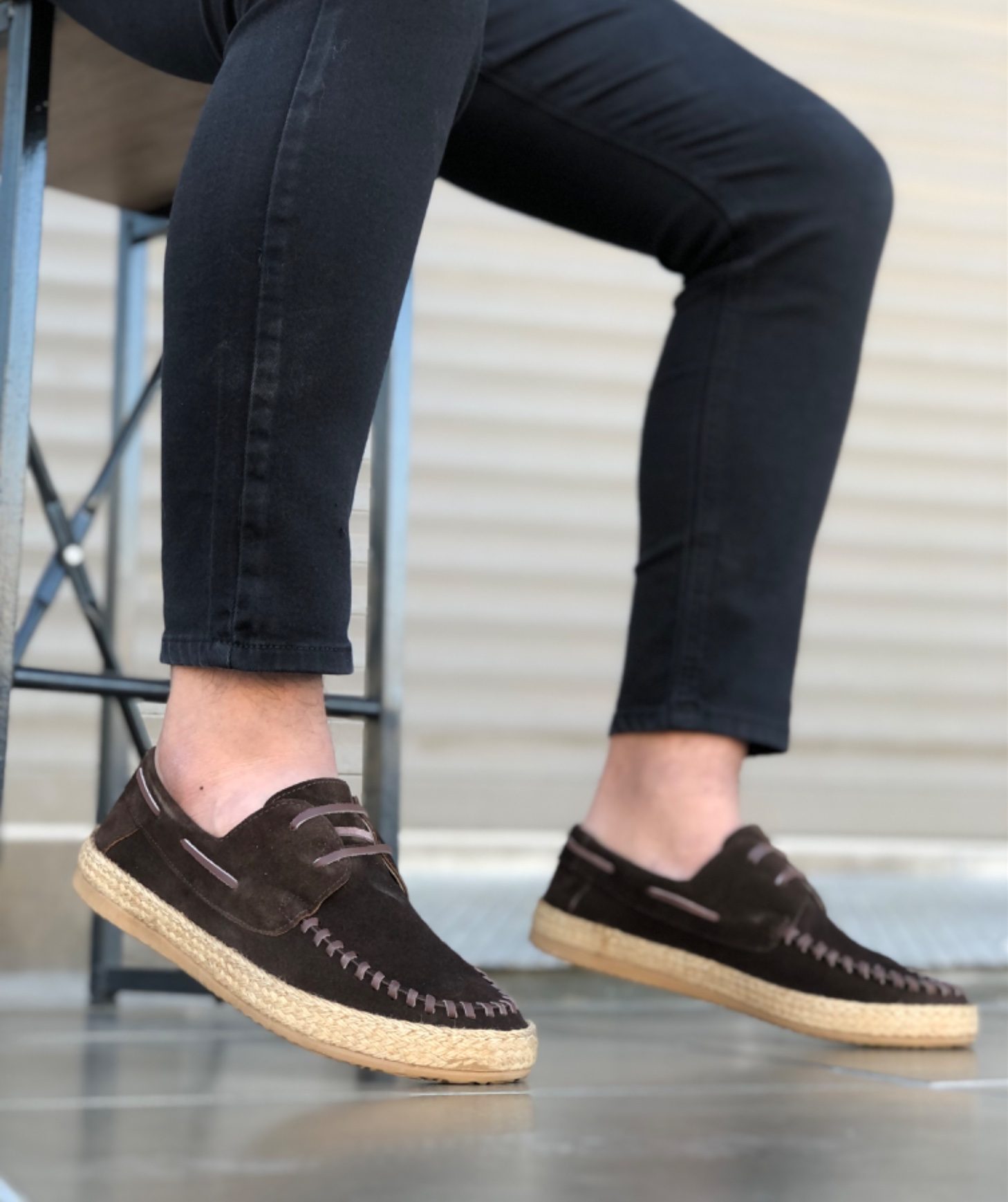 CLZ946 Bağcıklı Hakiki Deri Hasır Şerit Mantar Taban Klasik Kahverengi Erkek Ayakkabısı